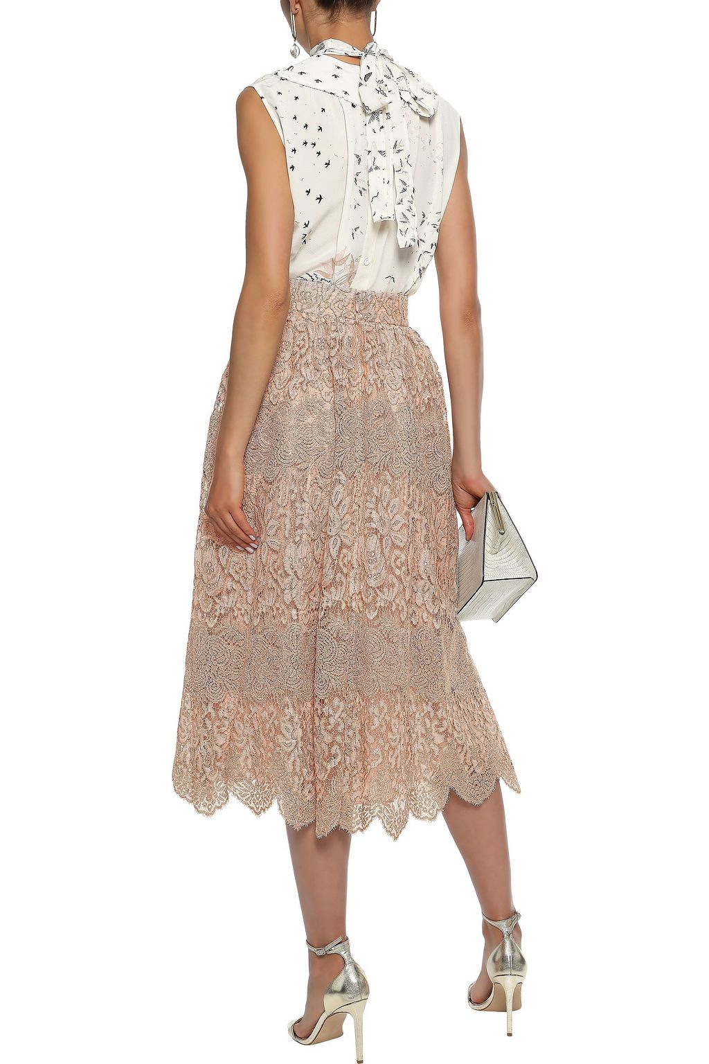 VALENTINO GARAVANI Metallic lace midi skirt