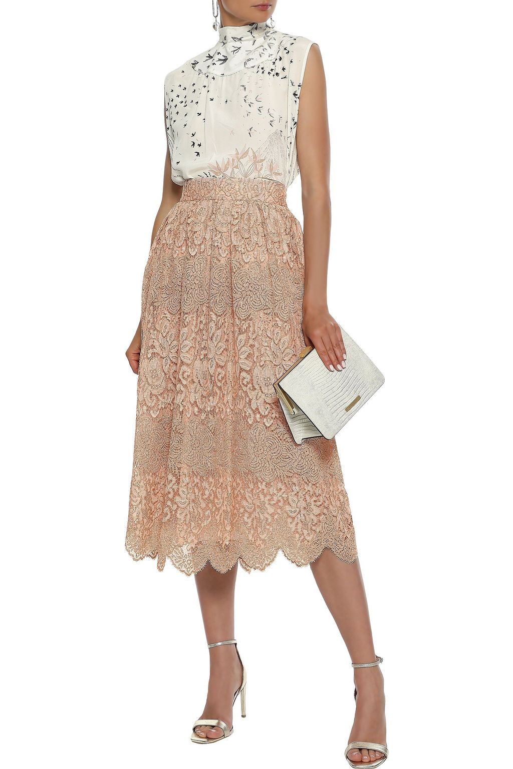 VALENTINO GARAVANI Metallic lace midi skirt
