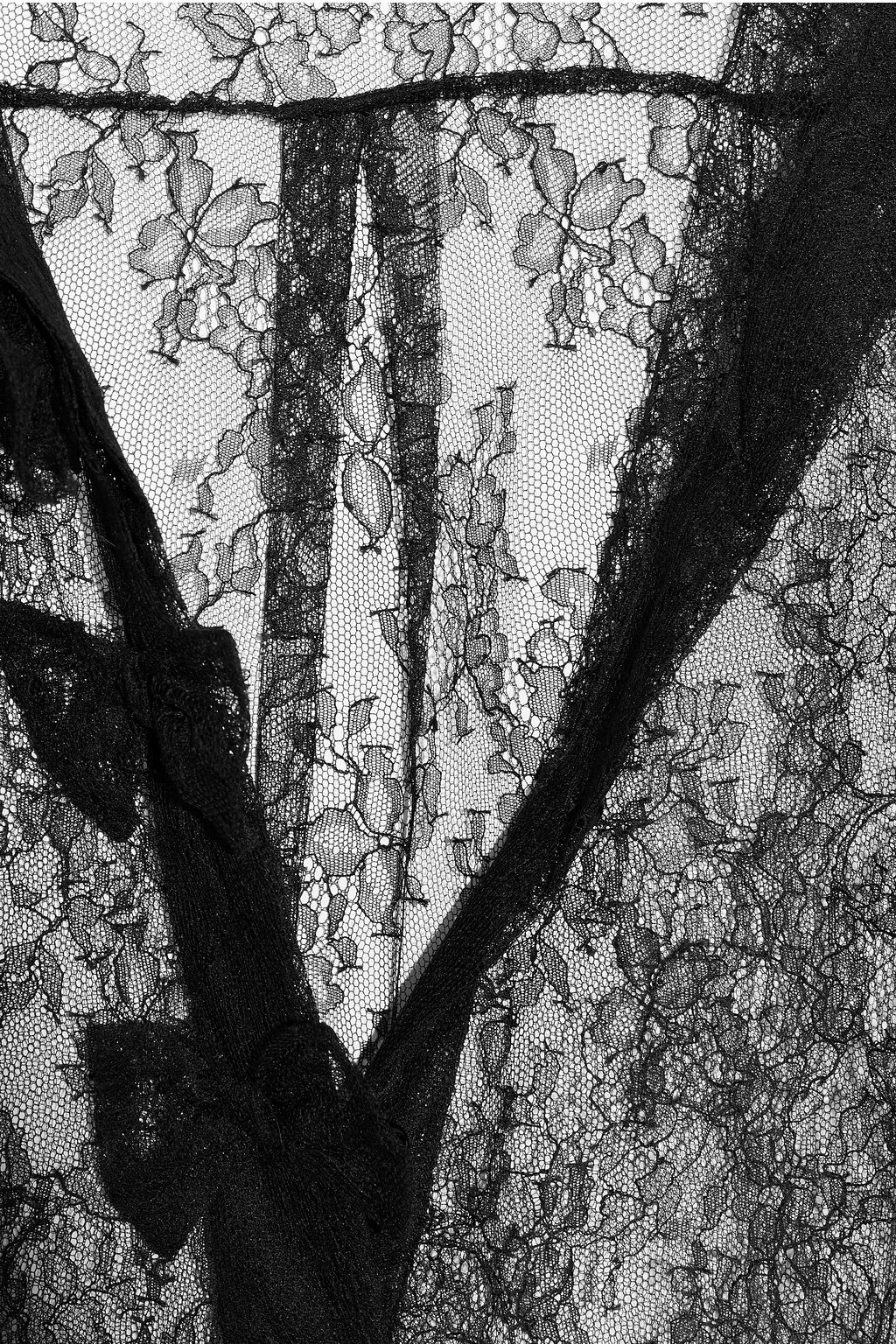 VALENTINO GARAVANI Bow-embellished silk Chantilly lace blouse