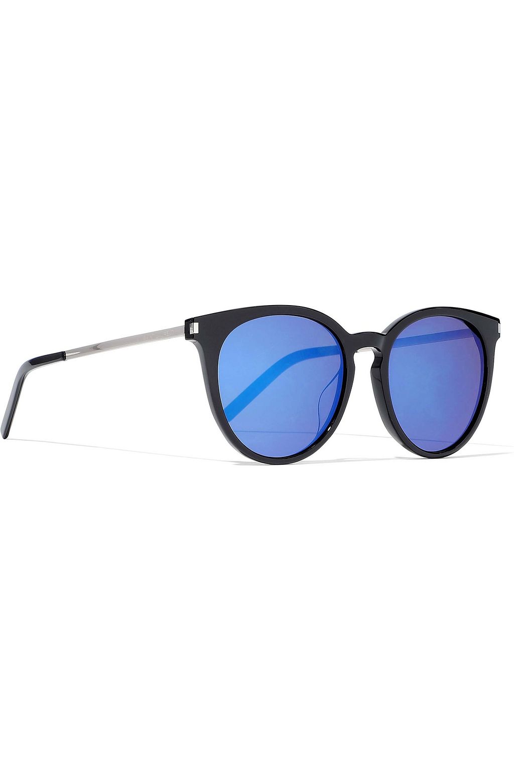 SAINT LAURENT 25/K round-frame acetate and silver-tone mirrored sunglasses
