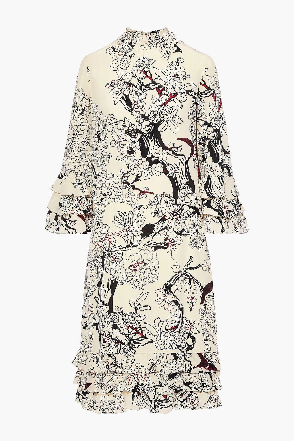 VALENTINO GARAVANI Ruffled floral-print silk crepe de chine midi dress ...