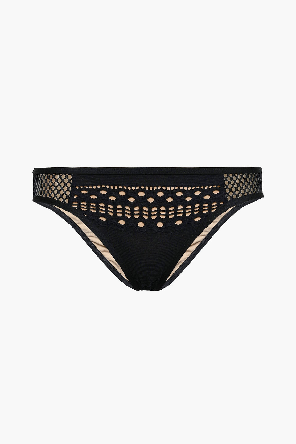 Jets Australia By Jessika Allen Woman Mesh-trimmed Laser-cut Low-rise Bikini Briefs Black Size 12