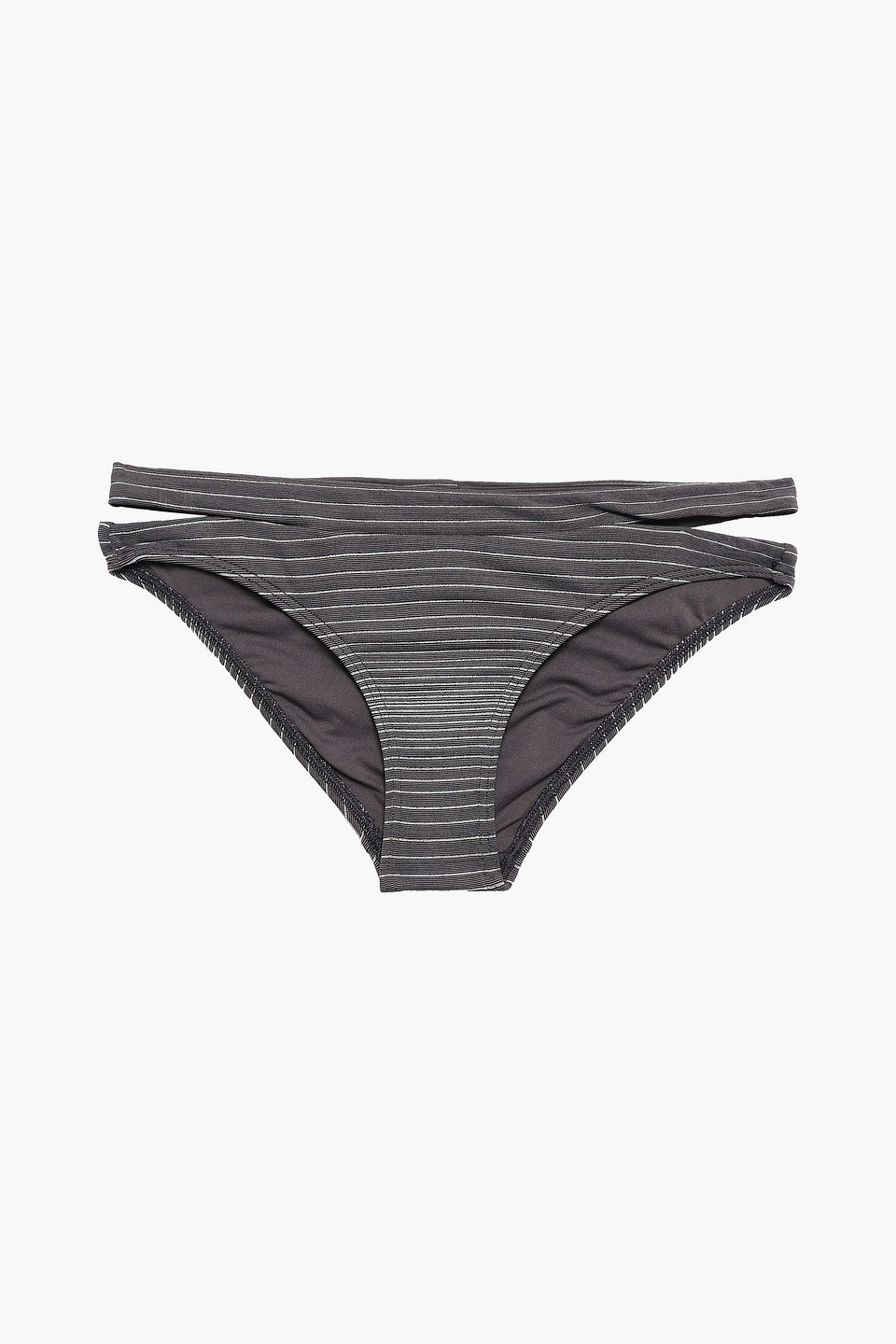 Jets Australia By Jessika Allen Woman Cutout Metallic Striped Mid-rise Bikini Briefs Anthracite Size 10