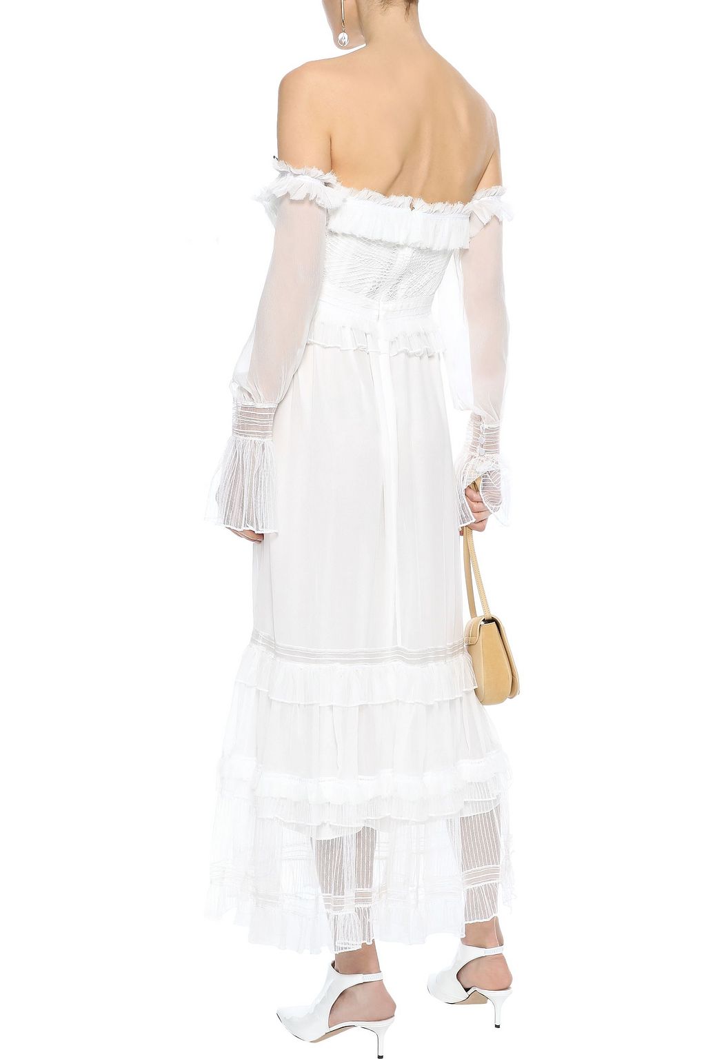 SIMKHAI Off-the-shoulder lace-paneled silk-georgette maxi dress