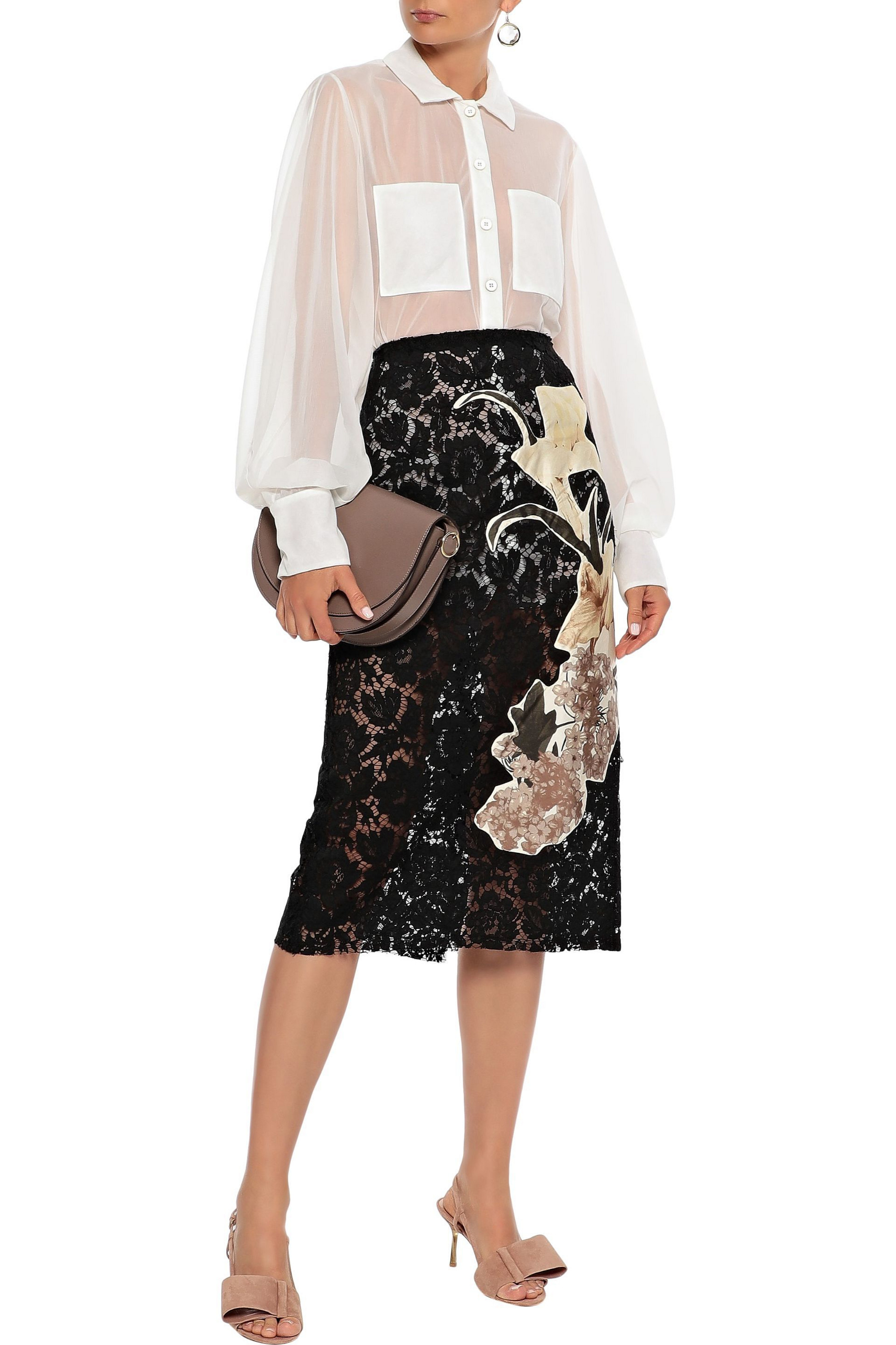 Valentino Garavani Floral-appliquéd silk corded lace skirt