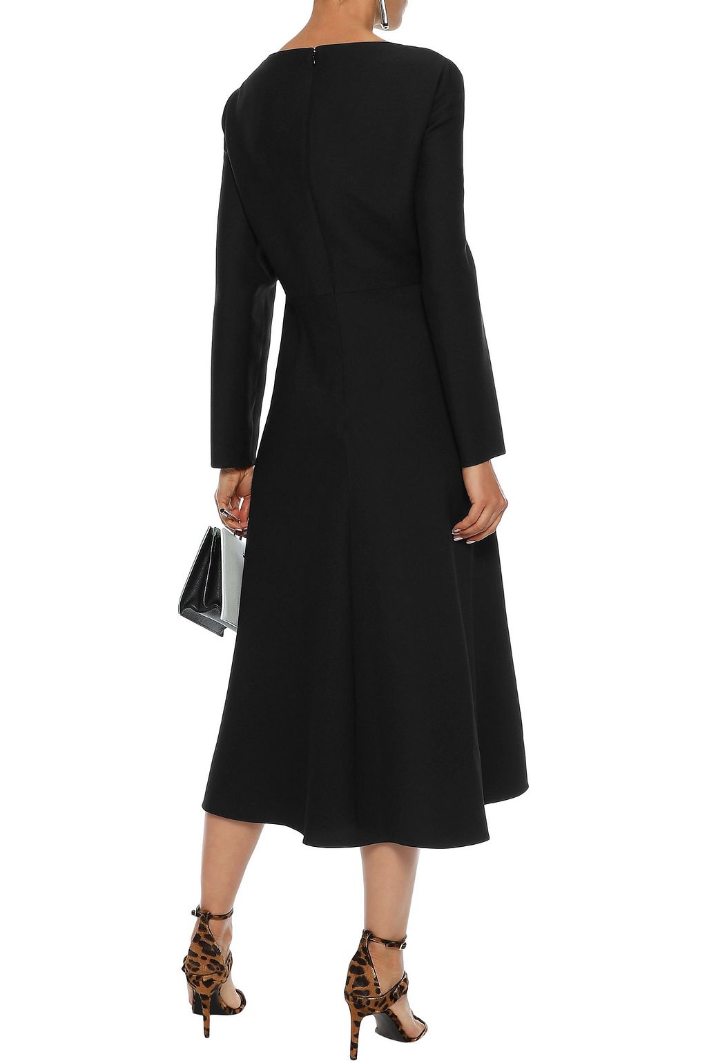 VALENTINO GARAVANI Fluted wool and silk-blend crepe midi dress