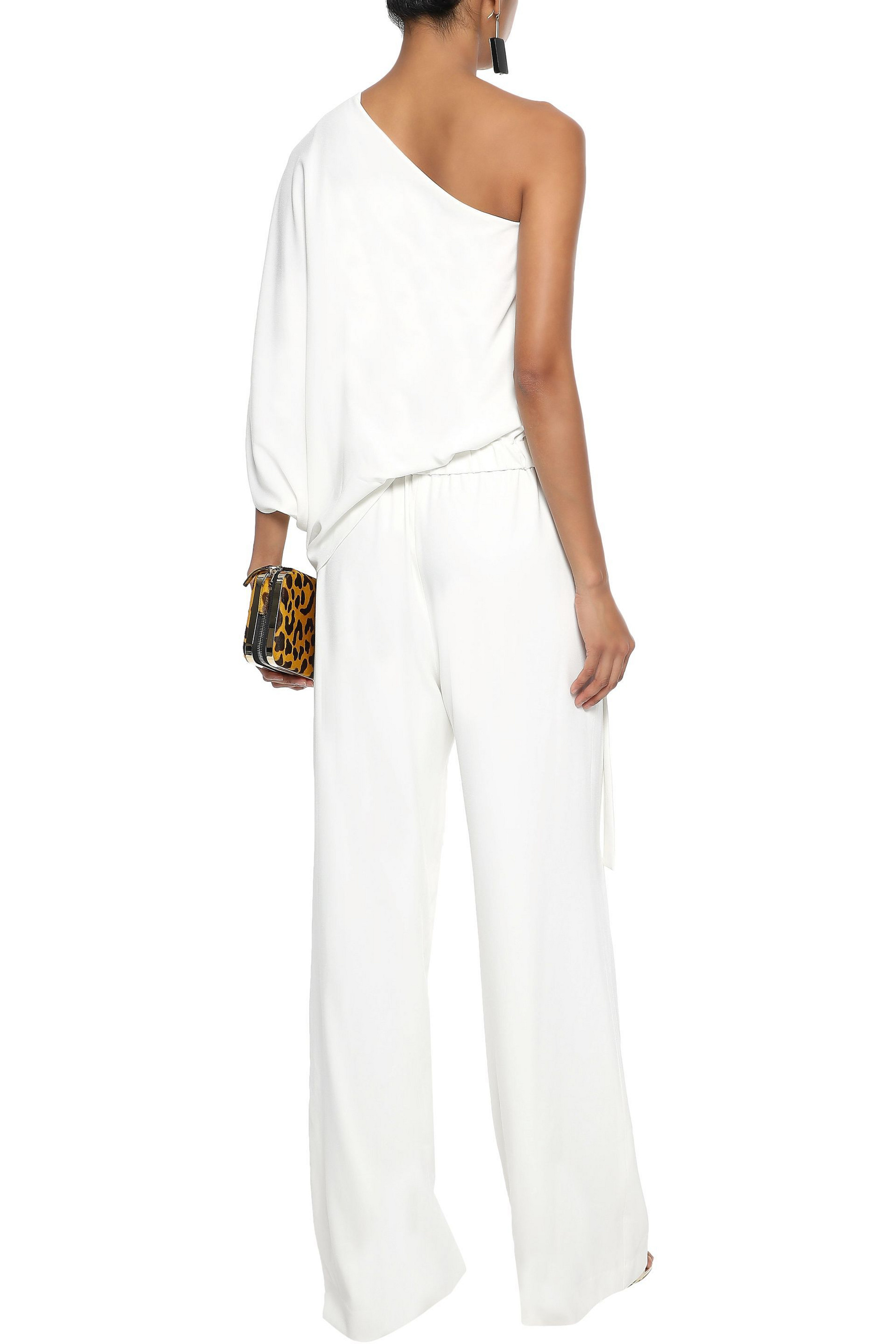 HALSTON One-shoulder draped stretch-crepe jumpsuit thumbnail