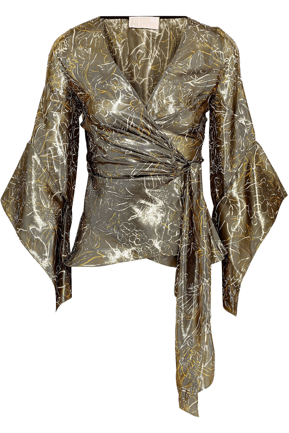 peter pilotto - metallic silk-blend floral-jacquard wrap top - metallic - uk 8