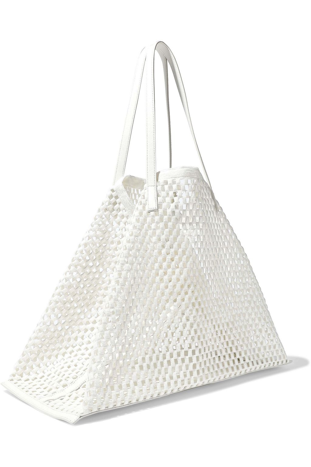 JIL SANDER Leather-trimmed crocheted tote