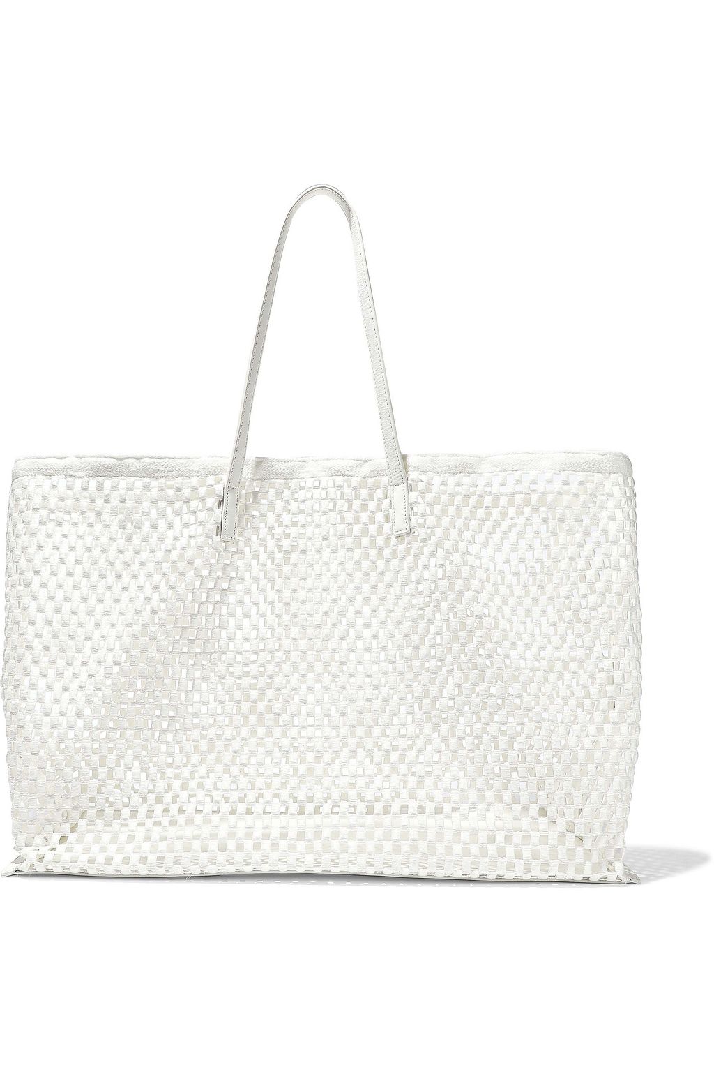 JIL SANDER Leather-trimmed crocheted tote