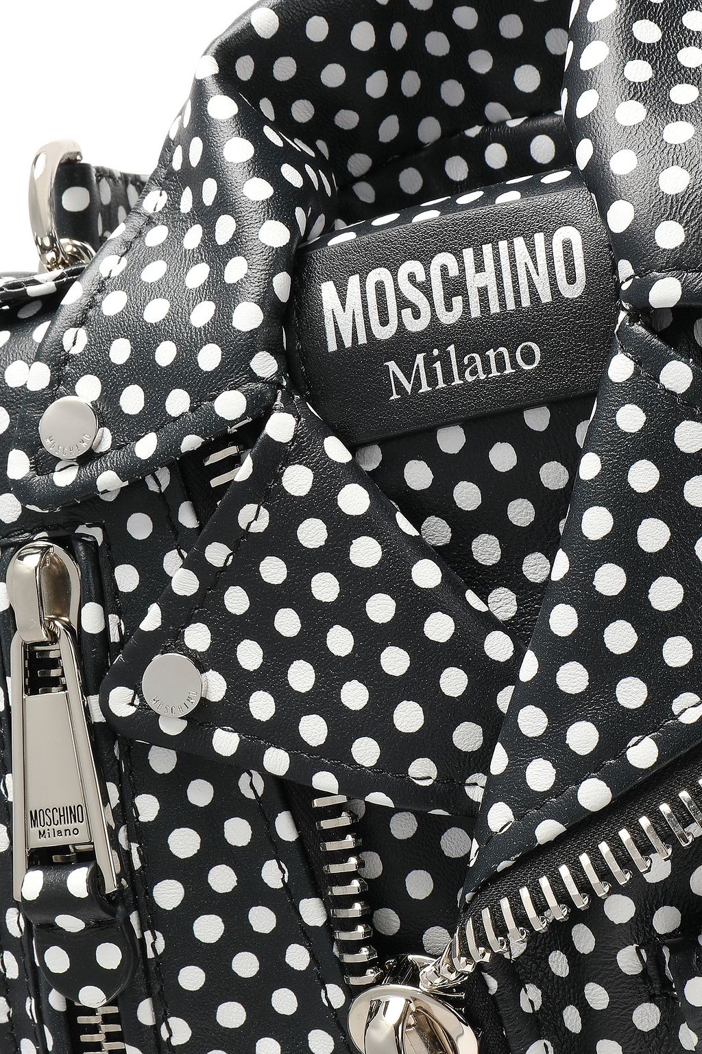 MOSCHINO Zip-detailed polka-dot leather shoulder bag