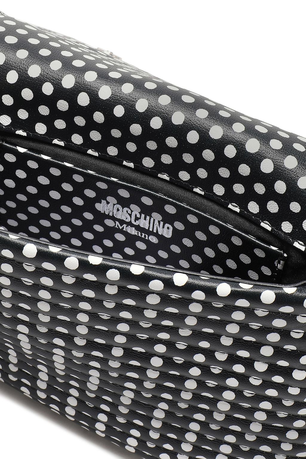 MOSCHINO Zip-detailed polka-dot leather shoulder bag