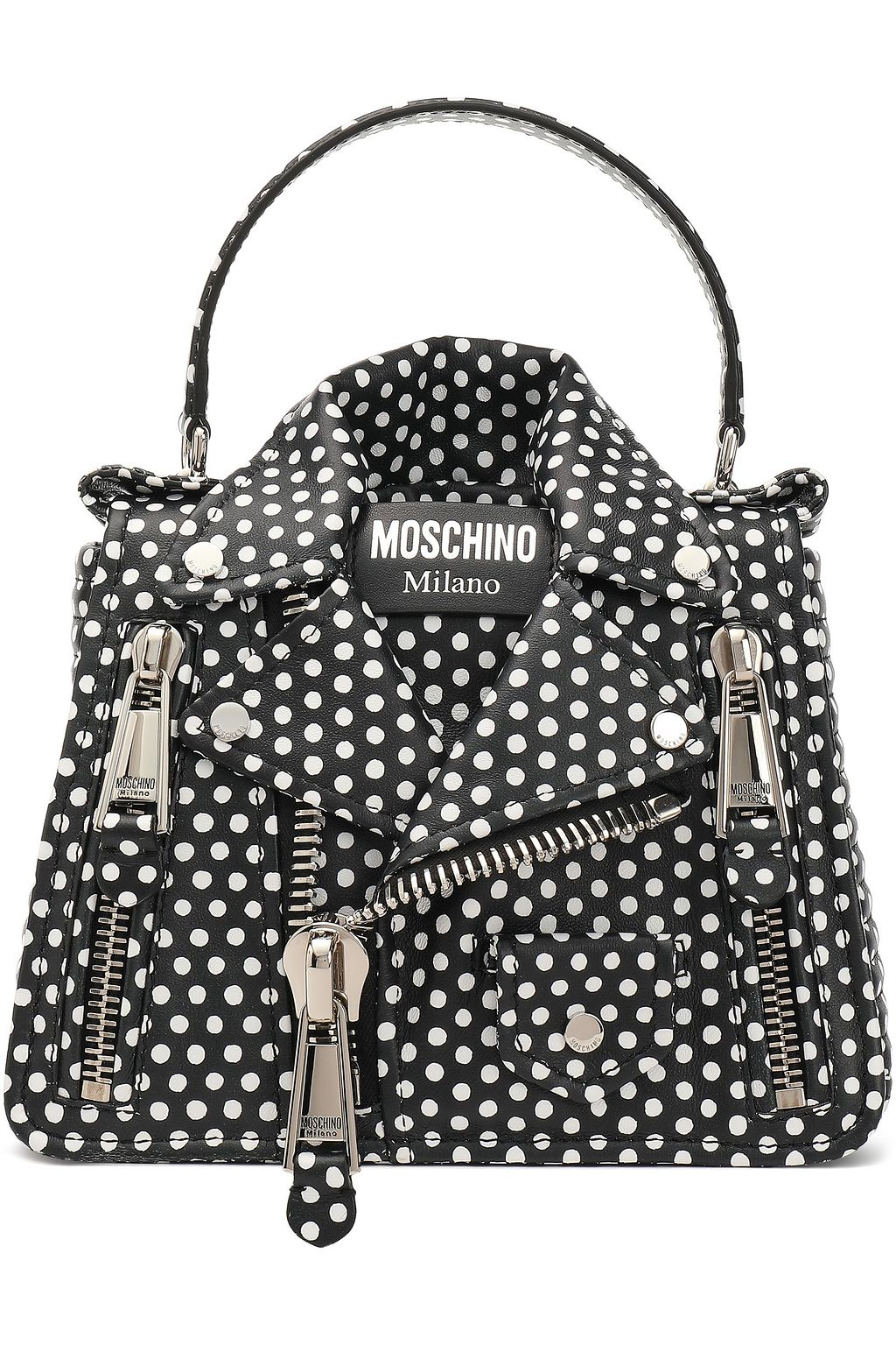MOSCHINO Zip-detailed polka-dot leather shoulder bag