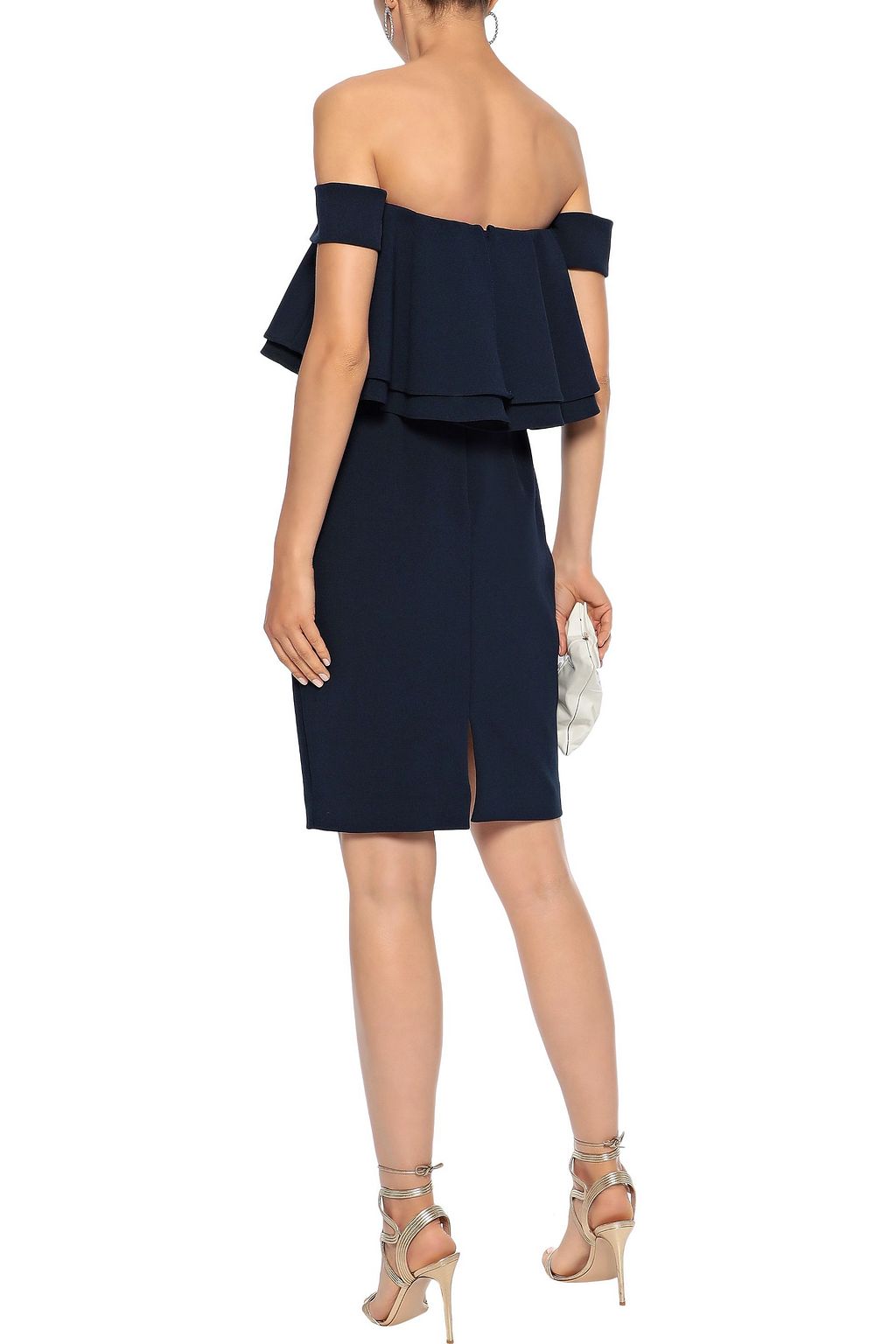 BADGLEY MISCHKA Off-the-shoulder ruffled stretch-ponte dress