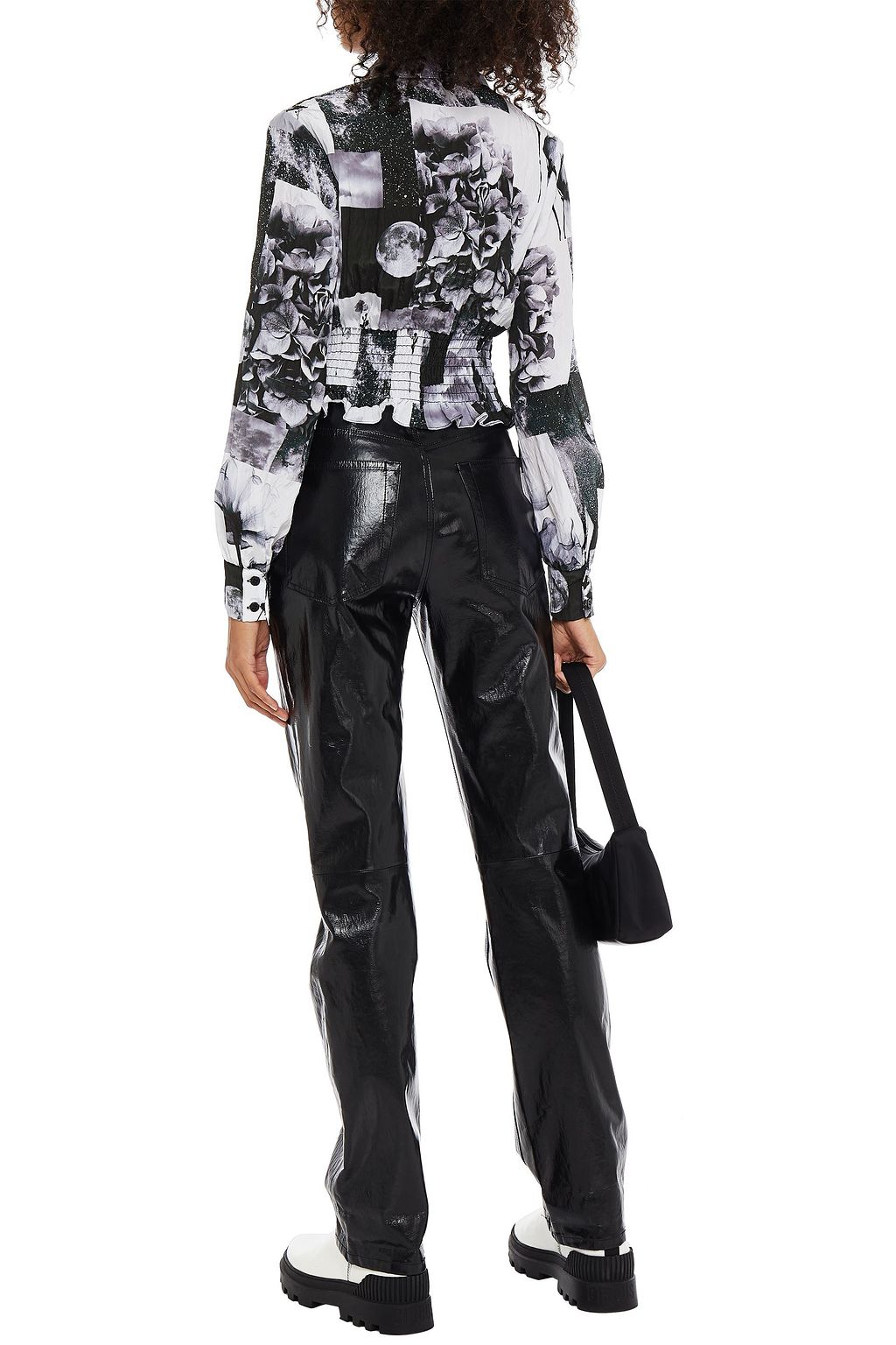 BAUM UND PFERDGARTEN Maeko cropped shirred printed crinkled-crepe shirt