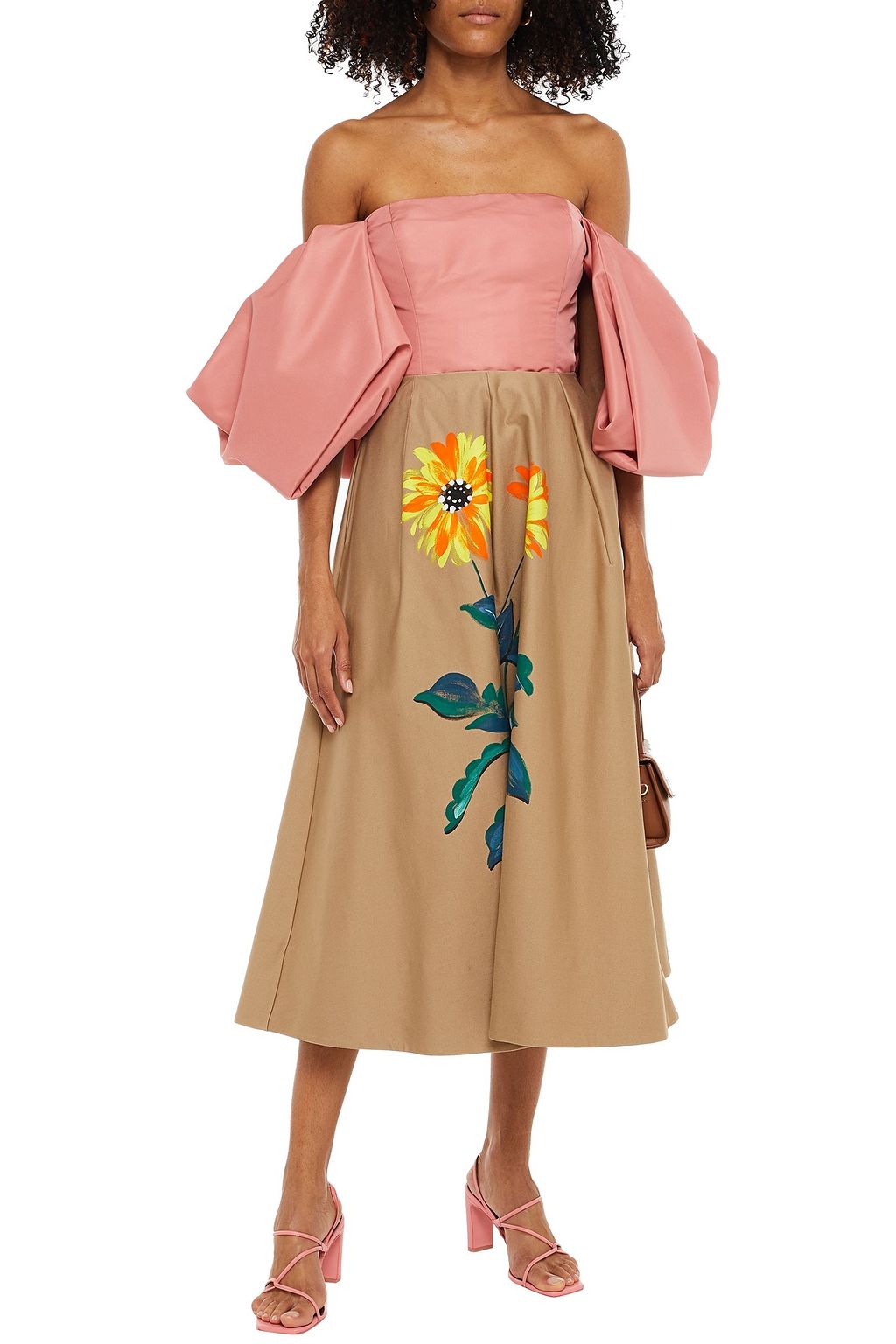 OSCAR DE LA RENTA Printed cotton-blend midi skirt