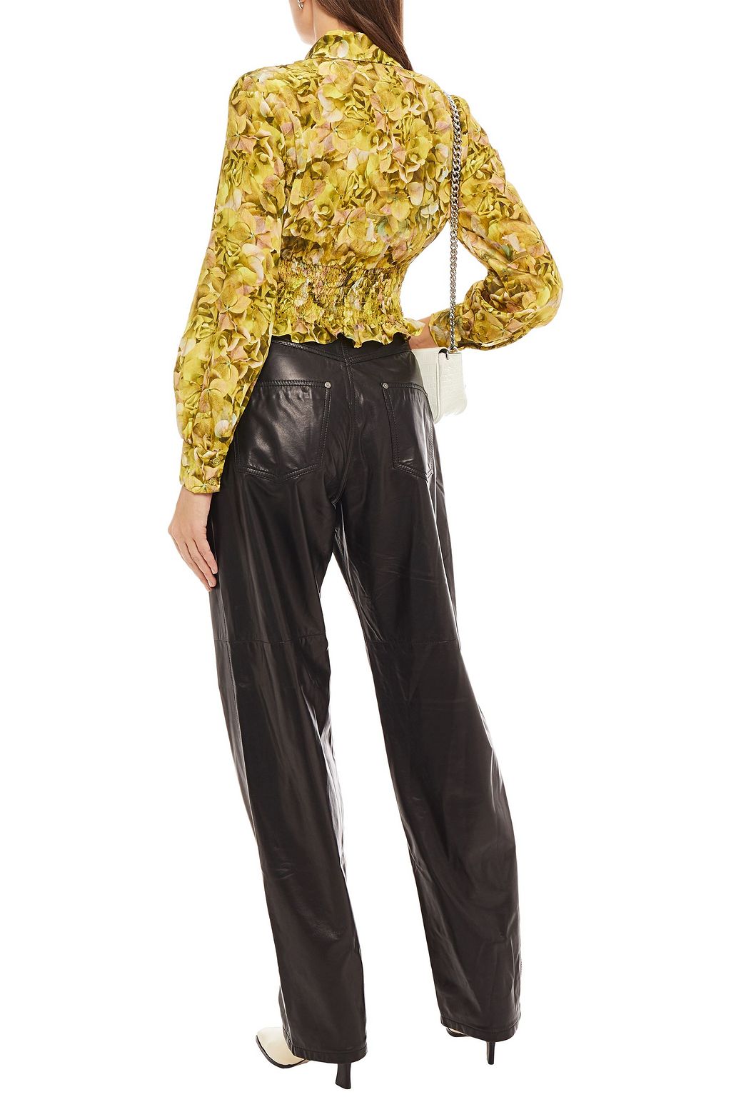 BAUM UND PFERDGARTEN Maeko cropped shirred leopard-print crinkled-crepe shirt
