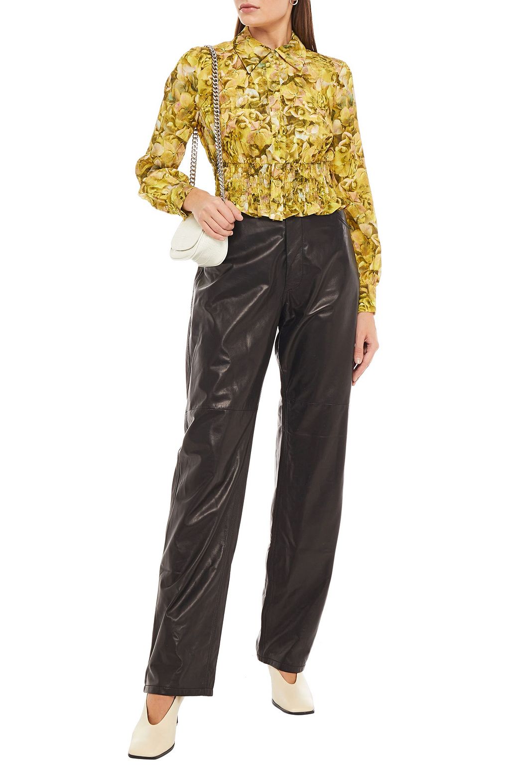 BAUM UND PFERDGARTEN Maeko cropped shirred leopard-print crinkled-crepe shirt