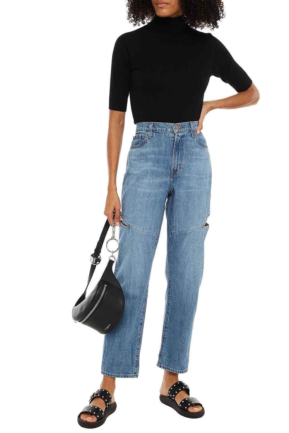 J Brand Distressed Faded Boyfriend Jeans In Mid Denim