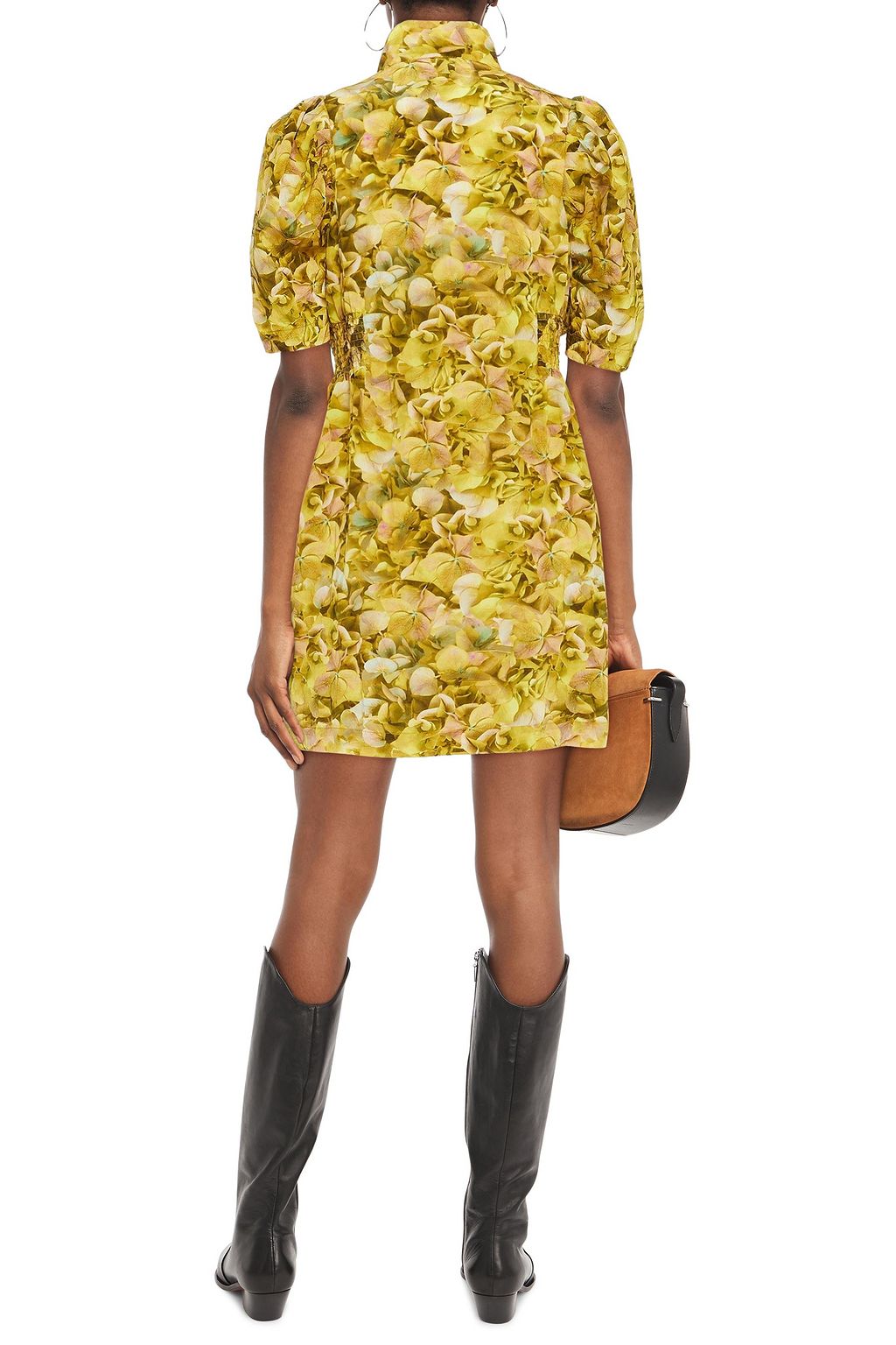 BAUM UND PFERDGARTEN Avany gathered floral-print crinkled-crepe mini dress