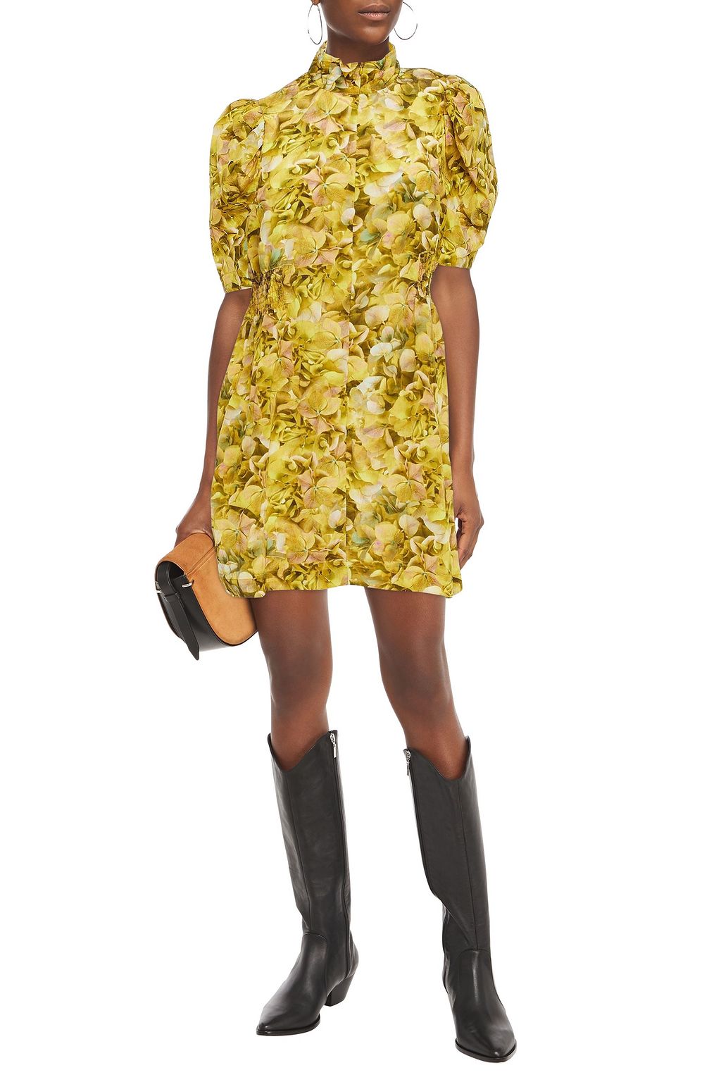 BAUM UND PFERDGARTEN Avany gathered floral-print crinkled-crepe mini dress