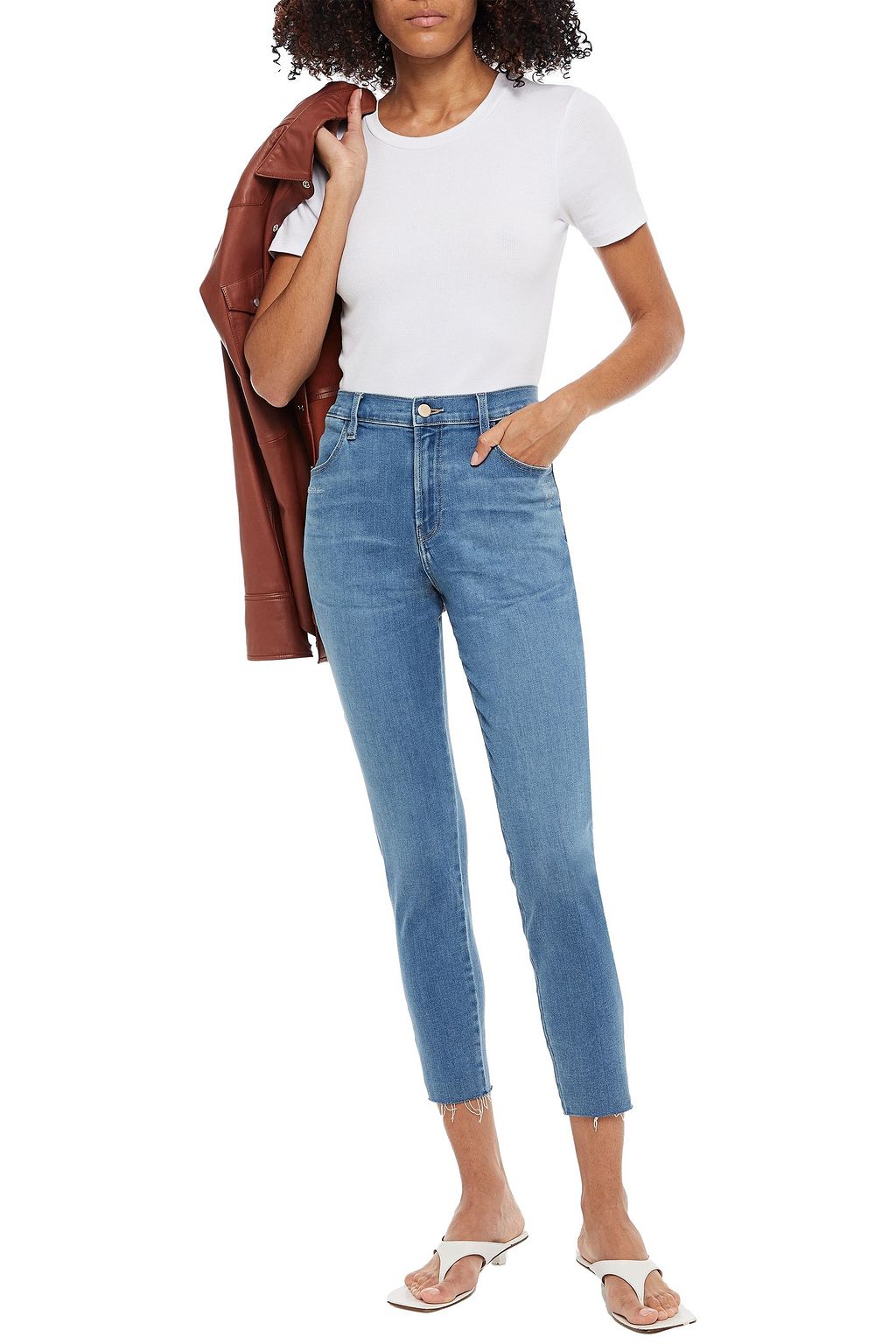 J BRAND Cropped faded high-rise skinny-leg jeans