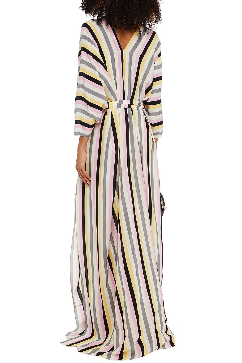 OSCAR DE LA RENTA Belted striped silk crepe de chine kaftan