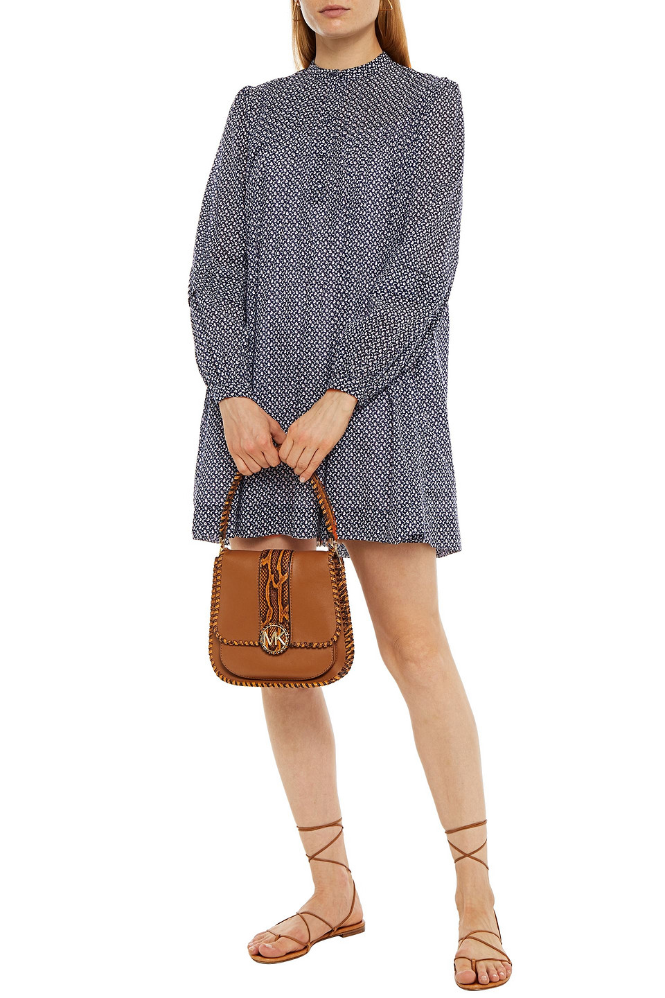 Michael Michael Kors Gathered Printed Cotton Blouse In Blue