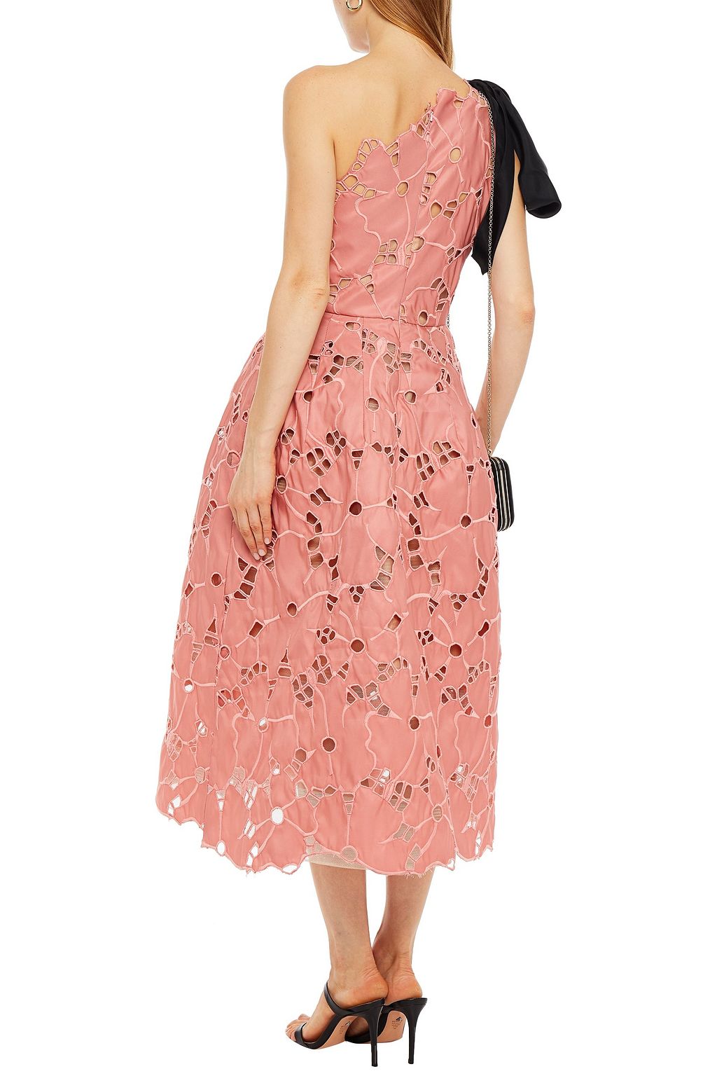 OSCAR DE LA RENTA One-shoulder bow-embellished broderie anglaise midi dress