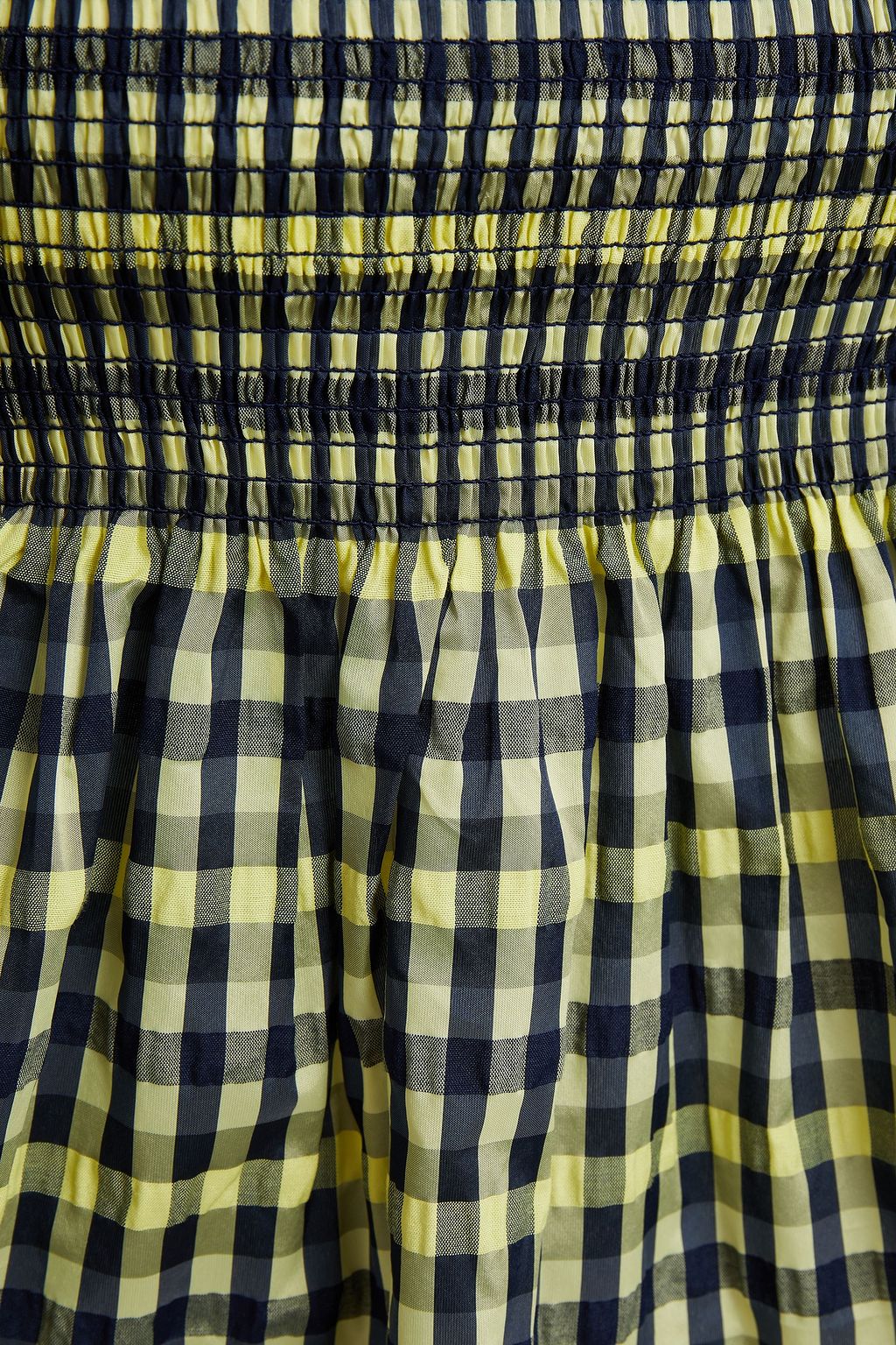 BAUM UND PFERDGARTEN Shirred ruffled gingham jacquard top