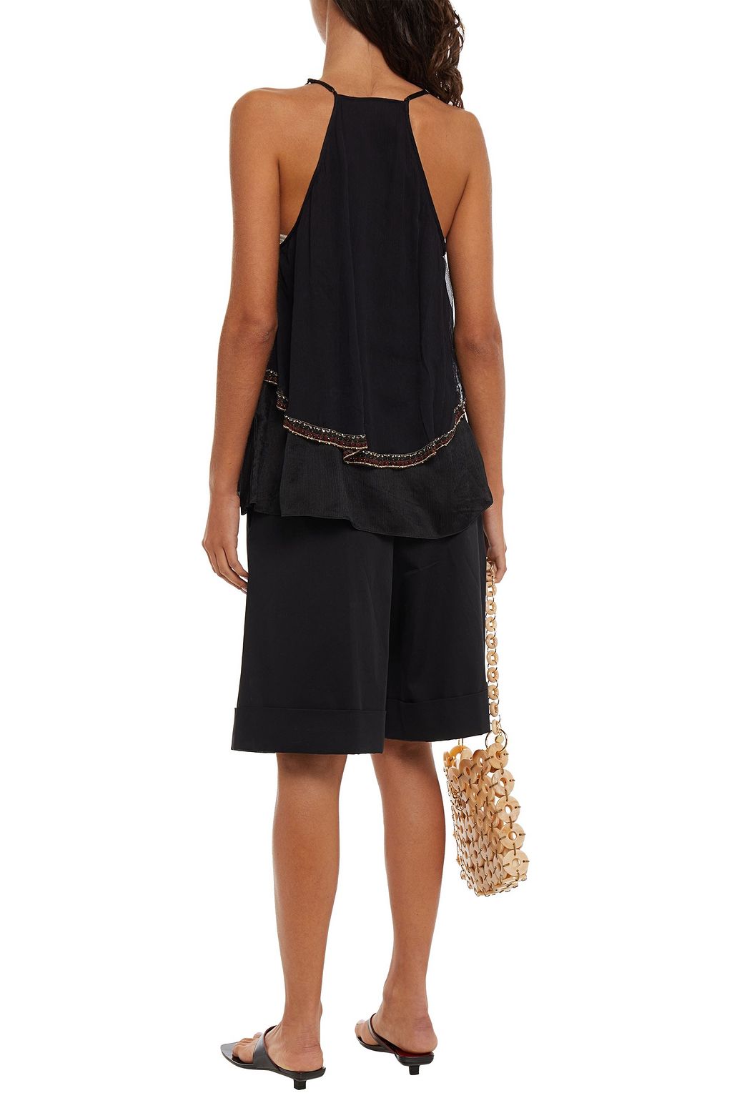 CAMILLA Ruffle-trimmed crystal-embellished silk-crepon top