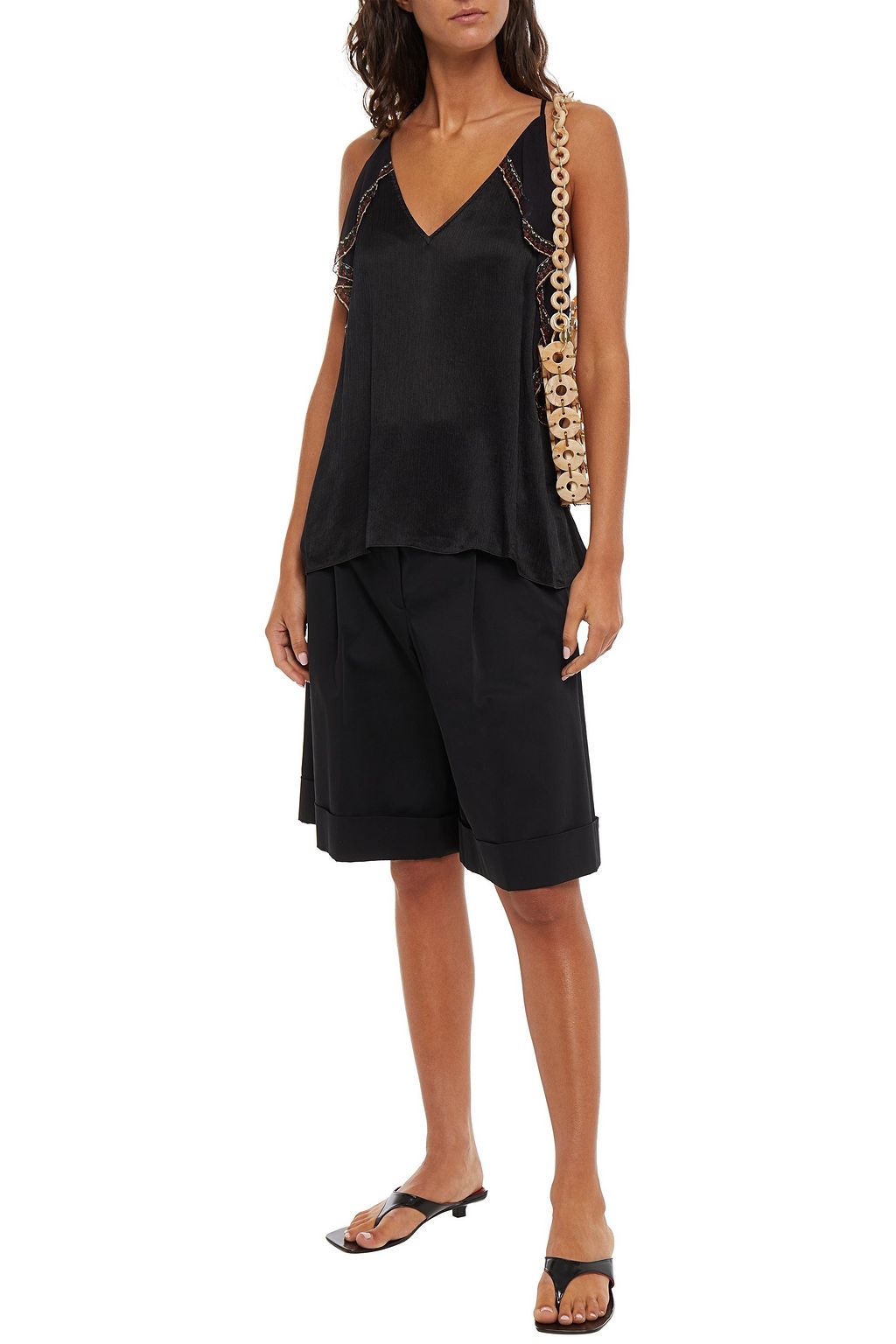 CAMILLA Ruffle-trimmed crystal-embellished silk-crepon top