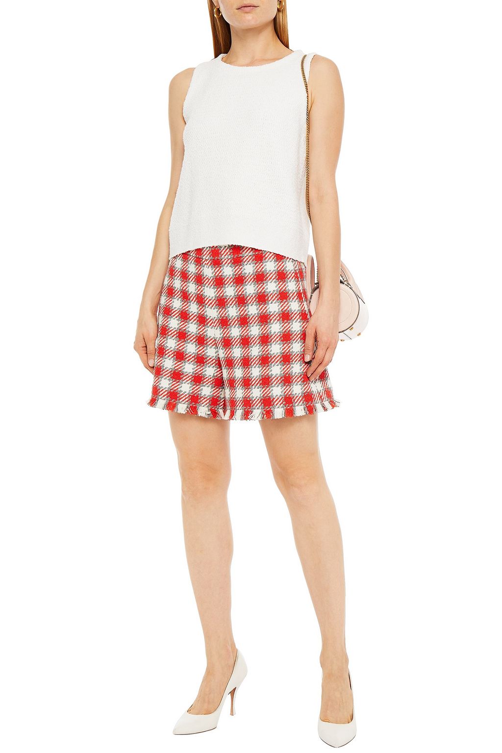 OSCAR DE LA RENTA Frayed gingham tweed shorts