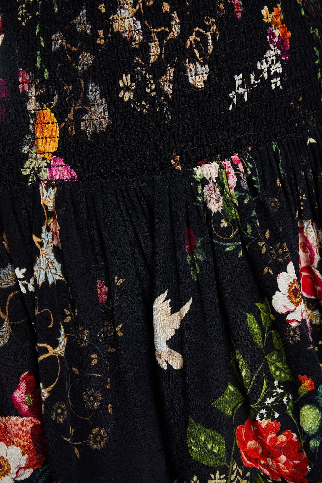 CAMILLA Crystal-embellished shirred floral-print silk crepe de chine mini skirt