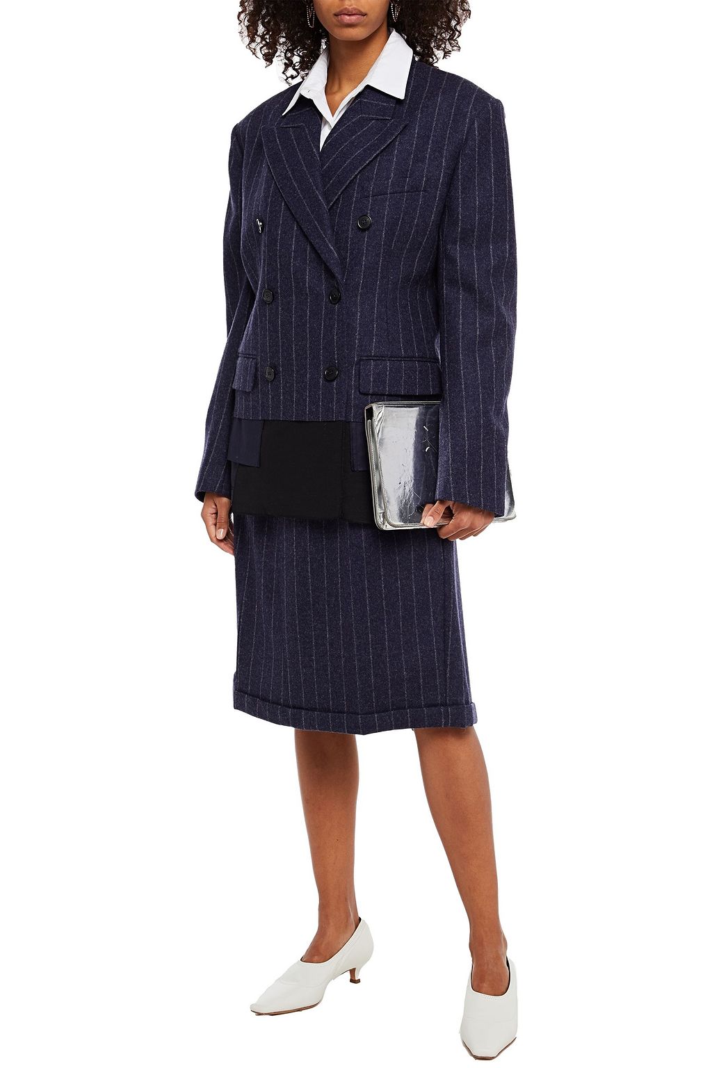 MAISON MARGIELA Doppelreihiger Blazer aus gebürsteter Wolle mit Nadelstreifen