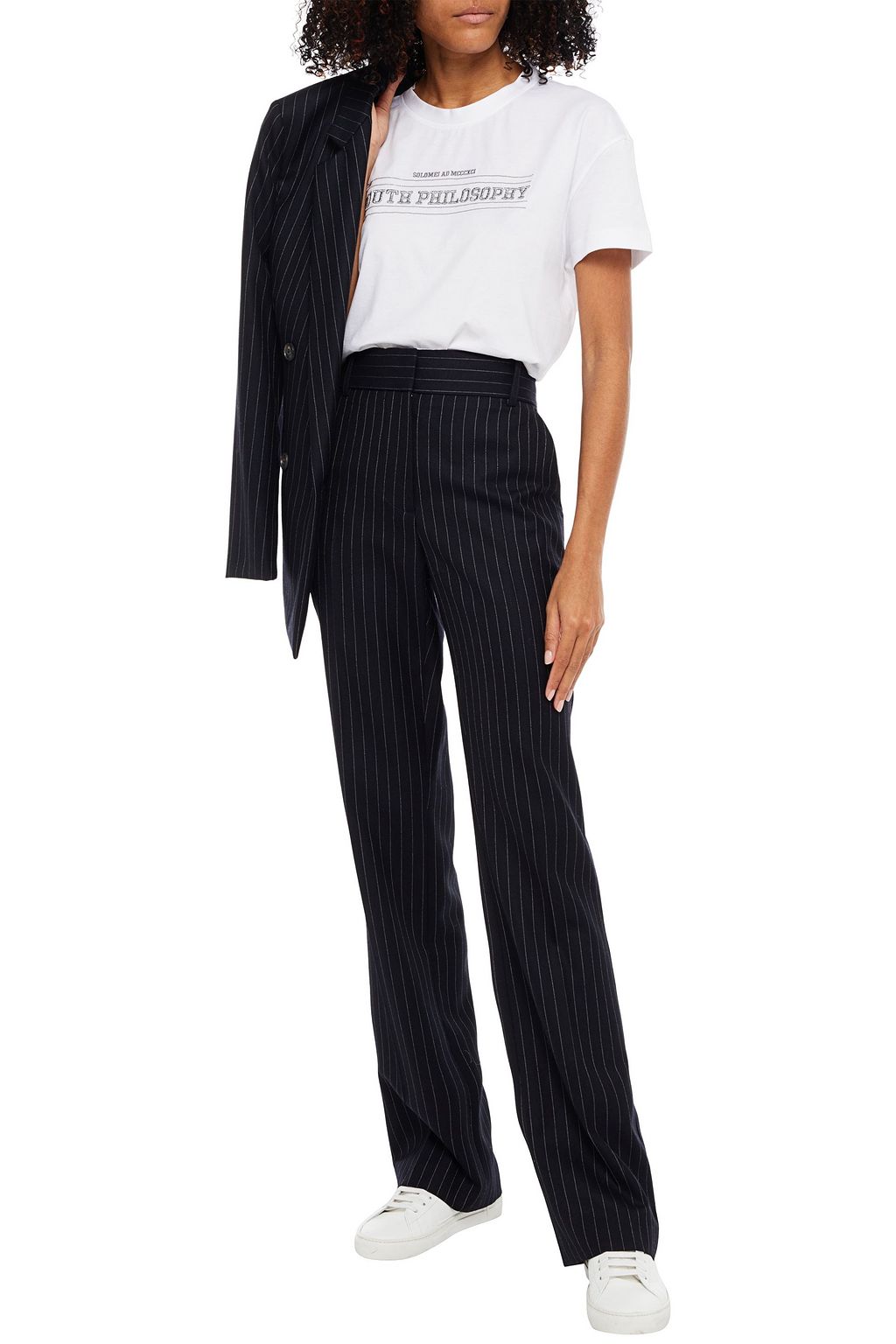 BRUNELLO CUCINELLI Bead-embellished embroidered mélange cotton-jersey T-shirt