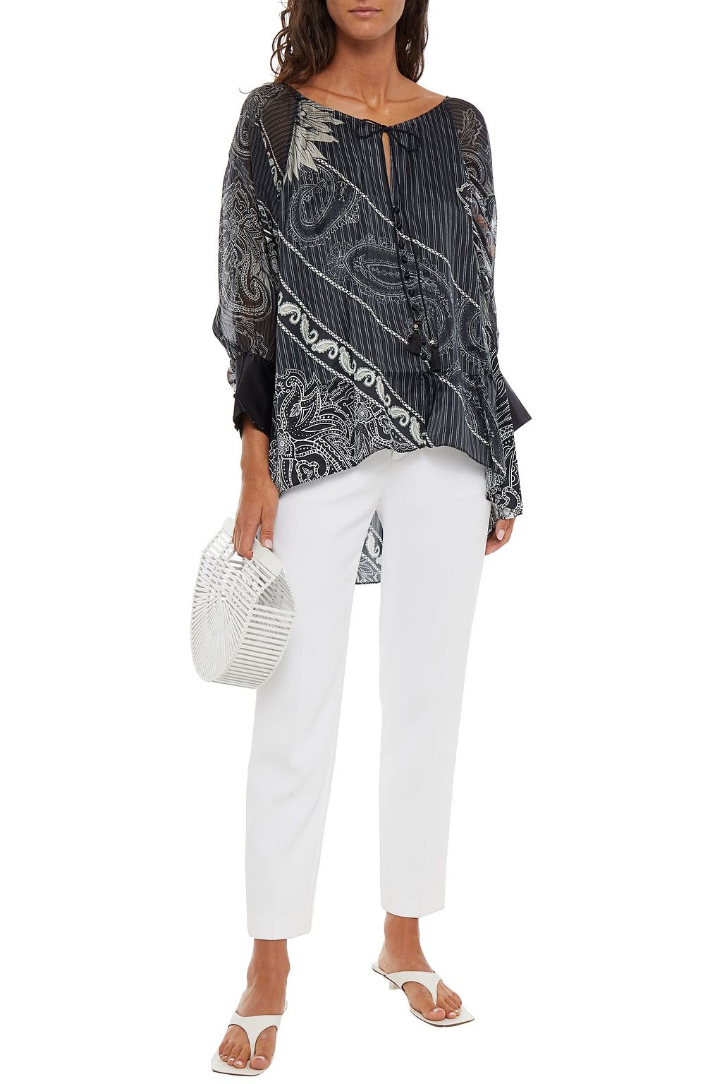CAMILLA Tale Of The Fire Bird embellished printed silk-satin and chiffon top