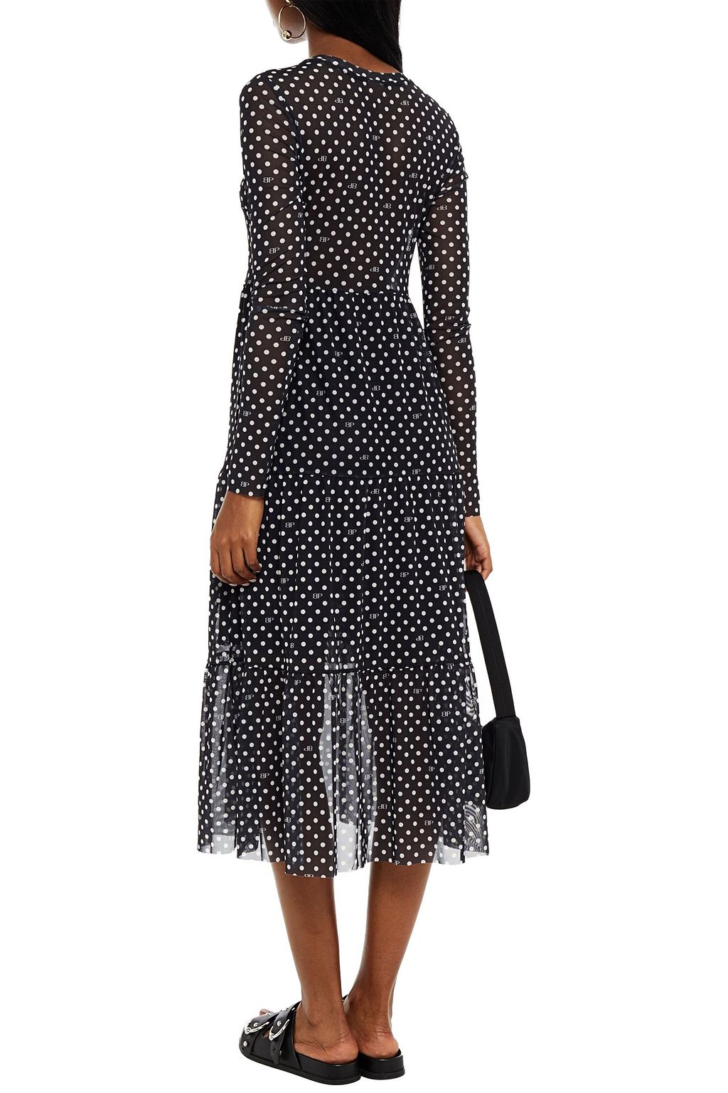 BAUM UND PFERDGARTEN Jocelina gathered polka-dot stretch-mesh midi dress
