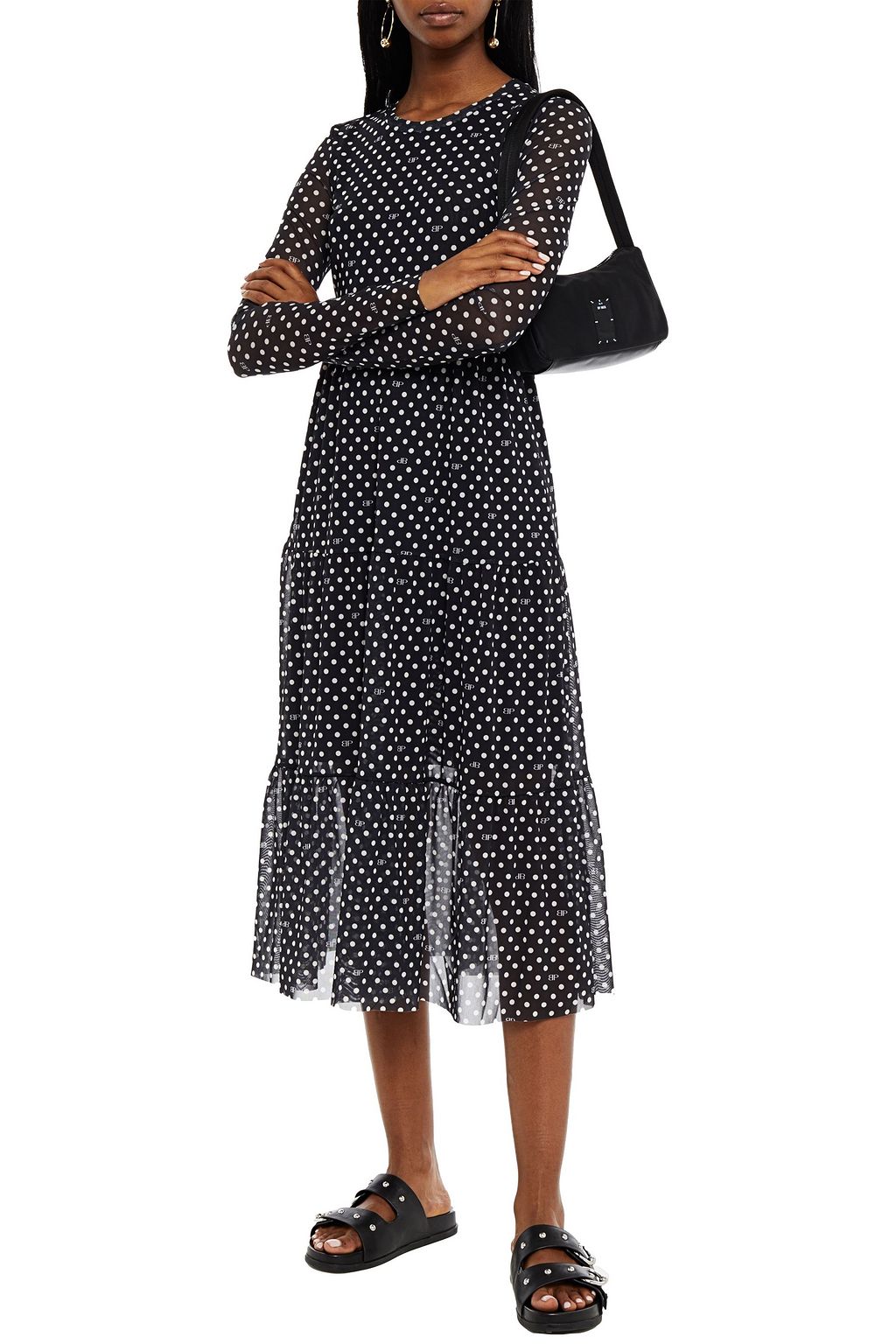 BAUM UND PFERDGARTEN Jocelina gathered polka-dot stretch-mesh midi dress