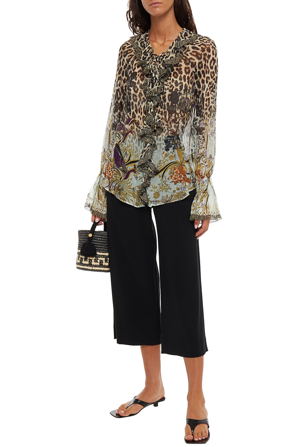 Camilla Nomadic Nymph Embellished Printed Silk-crepon Blouse In Blue