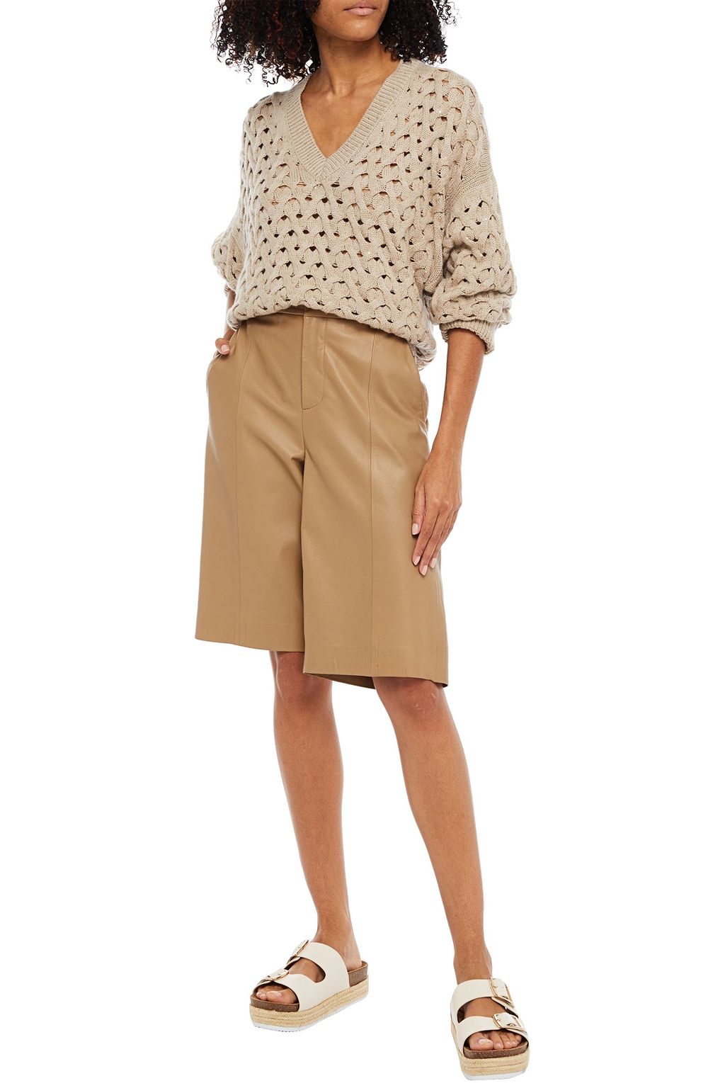 BRUNELLO CUCINELLI Embellished cable-knit cashmere and silk-blend sweater