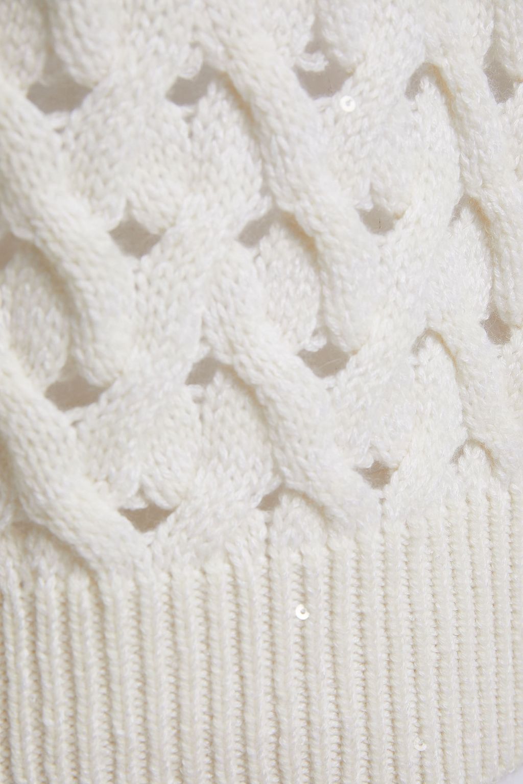 BRUNELLO CUCINELLI Cropped embellished cable-knit cashmere and silk-blend turtleneck sweater