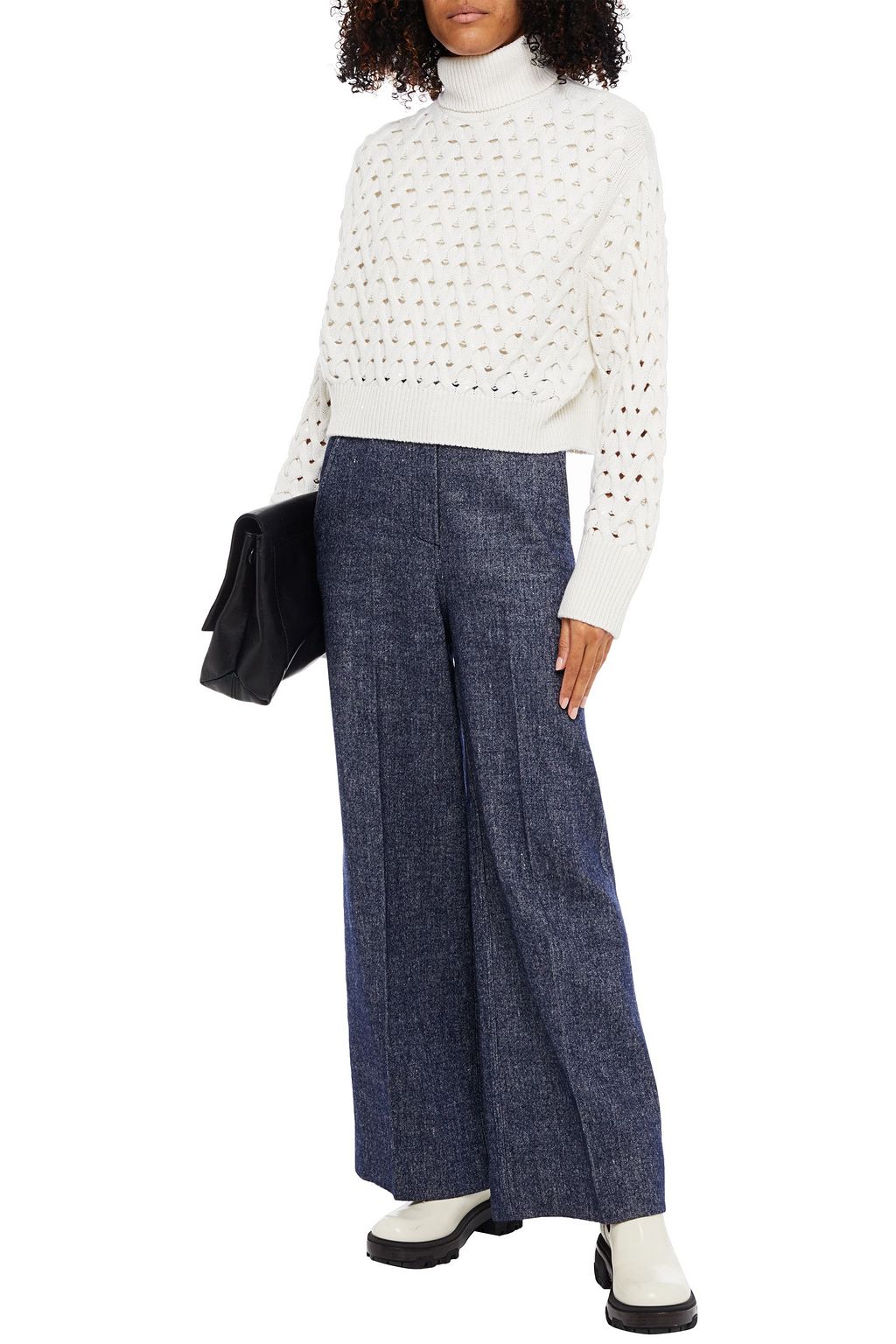 BRUNELLO CUCINELLI Cropped embellished cable-knit cashmere and silk-blend turtleneck sweater