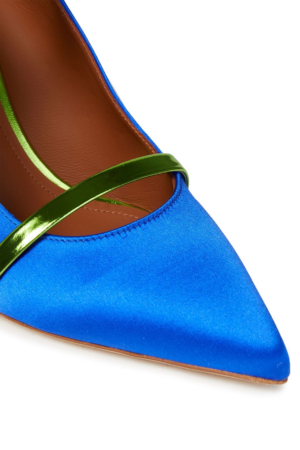 MALONE SOULIERS Maureen 70 metallic leather-trimmed satin mules