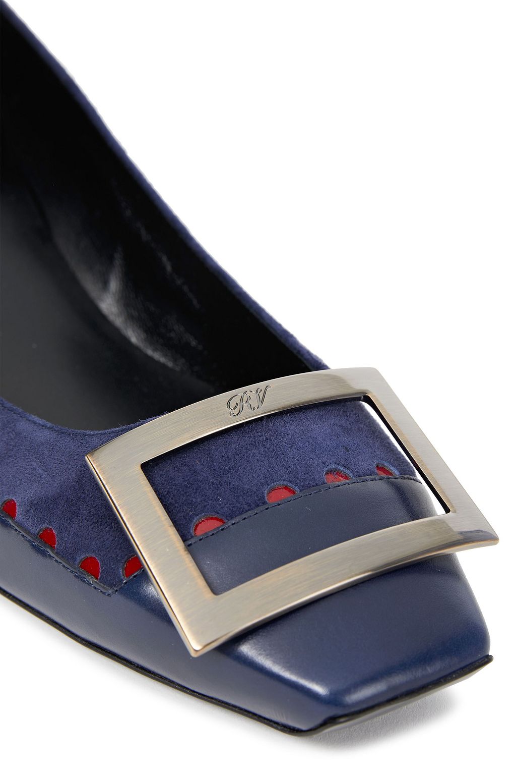 ROGER VIVIER Belle Vivier Trompette leather and laser-cut suede pumps