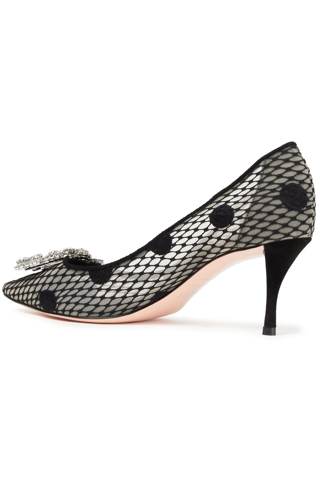 ROGER VIVIER Flower Strass embellished Swiss-dot and mesh pumps