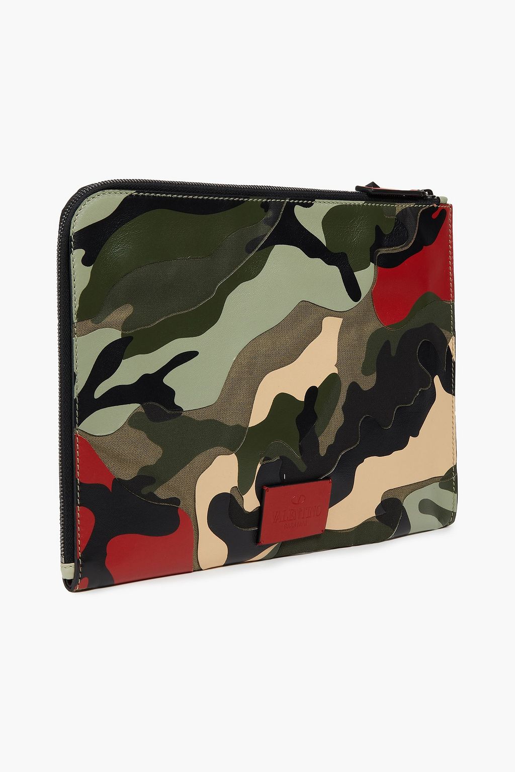 VALENTINO GARAVANI Studded printed canvas and leather document holder