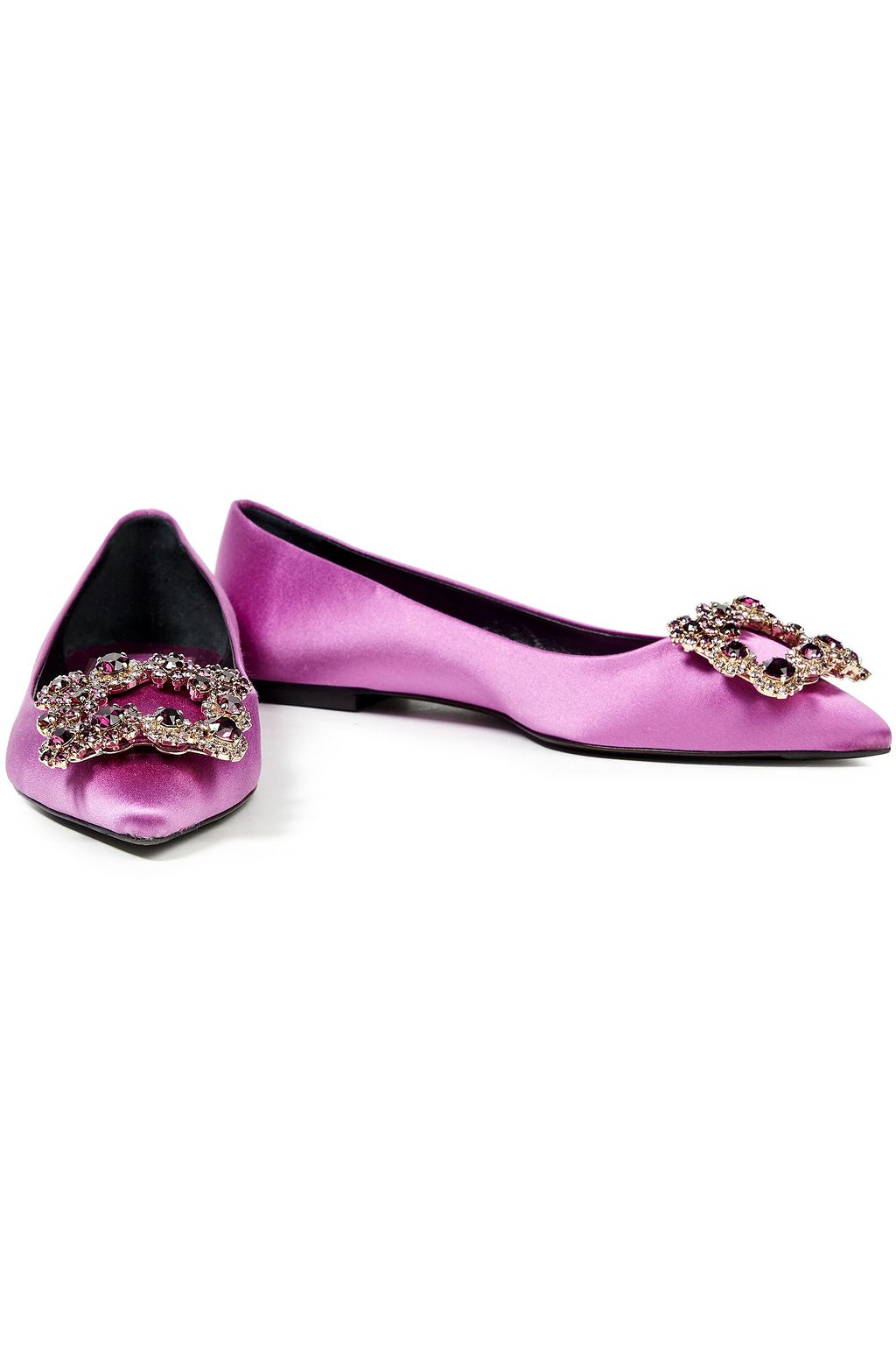 ROGER VIVIER Crystal-embellished satin point-toe flats