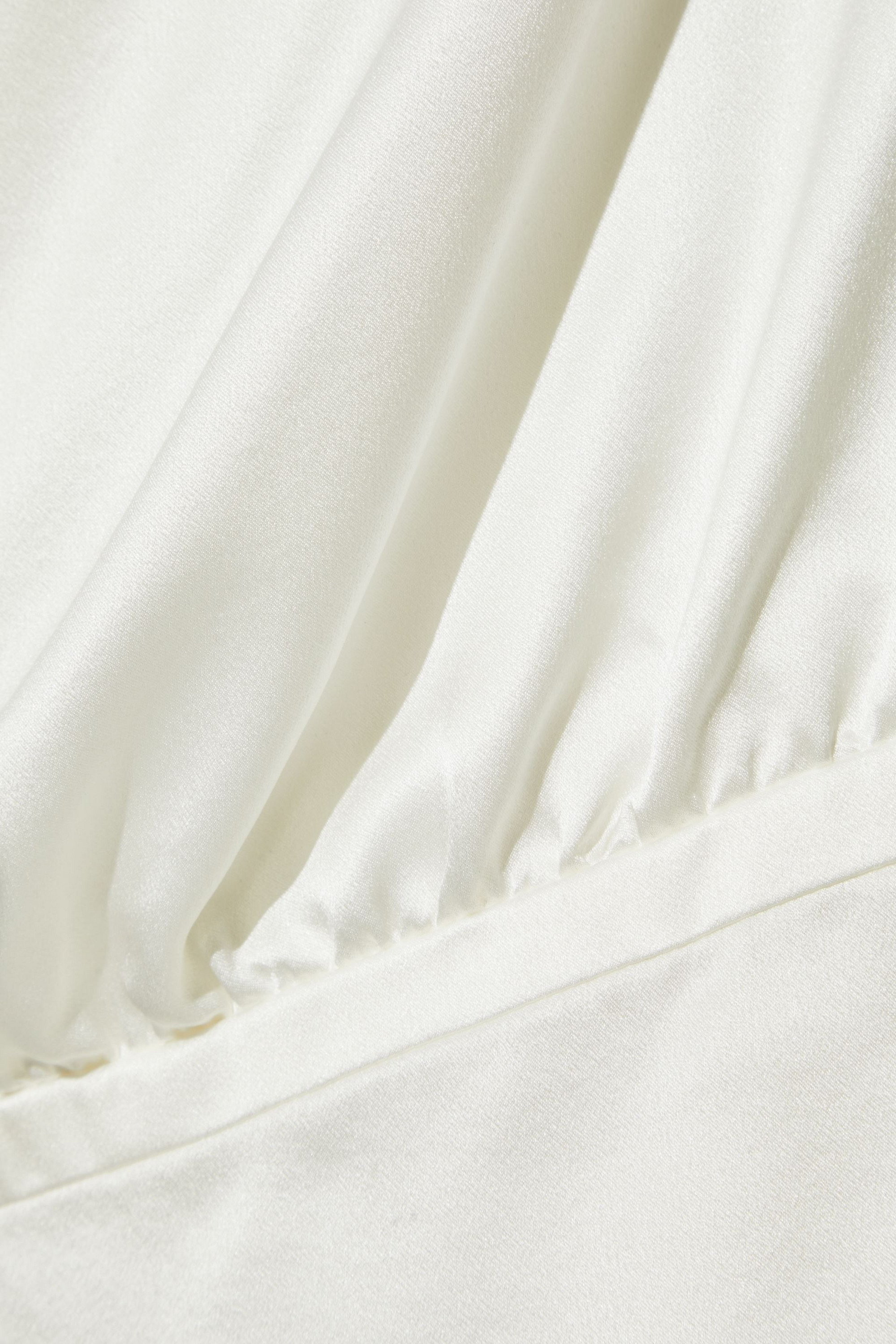 Balmain Asymmetric wrap-effect draped silk-satin peplum top