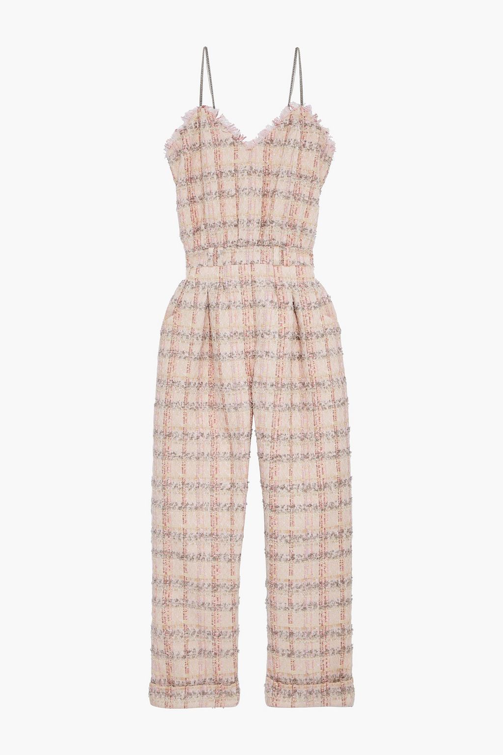 Chain-trimmed bouclé-tweed jumpsuit